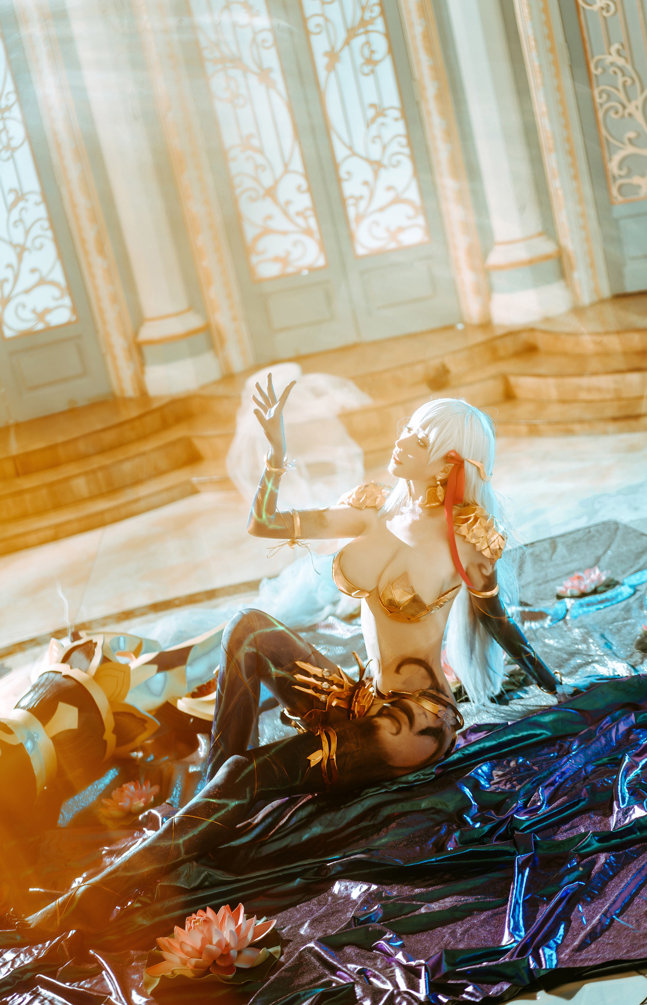 People 2102x3264 women model long hair white hair cosplay cleavage indoors women indoors NiannianD Asian Kama (Fate/Grand order)