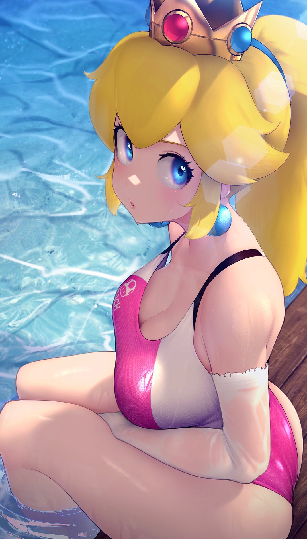 Anime 1078x1892 blonde Super Mario blue eyes anime girls cleavage Princess Peach boobs big boobs video game girls video game characters