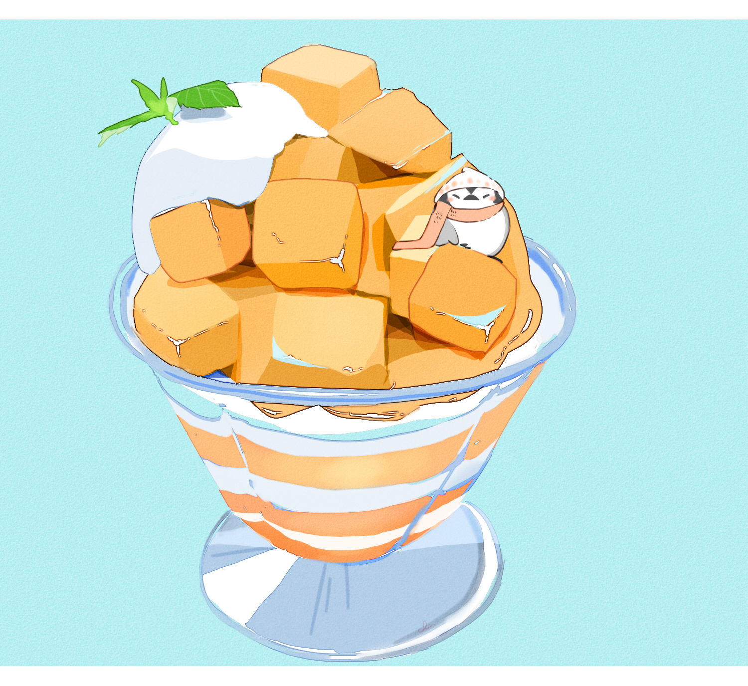 Anime 1500x1375 simple background food penguins original characters mangos Drawingchisanne