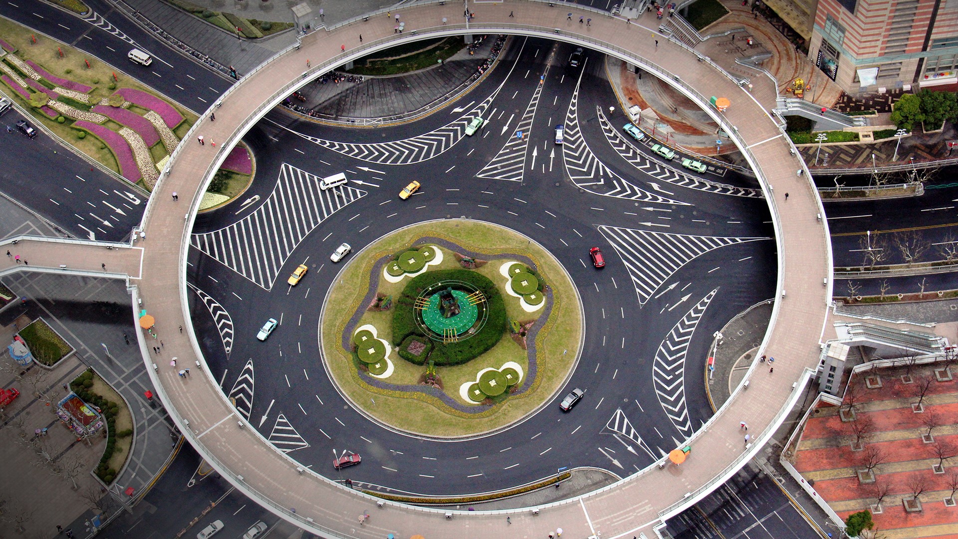 General 1920x1080 road architecture car building plants path roundabouts Mingzhu Roundabout Shanghai China