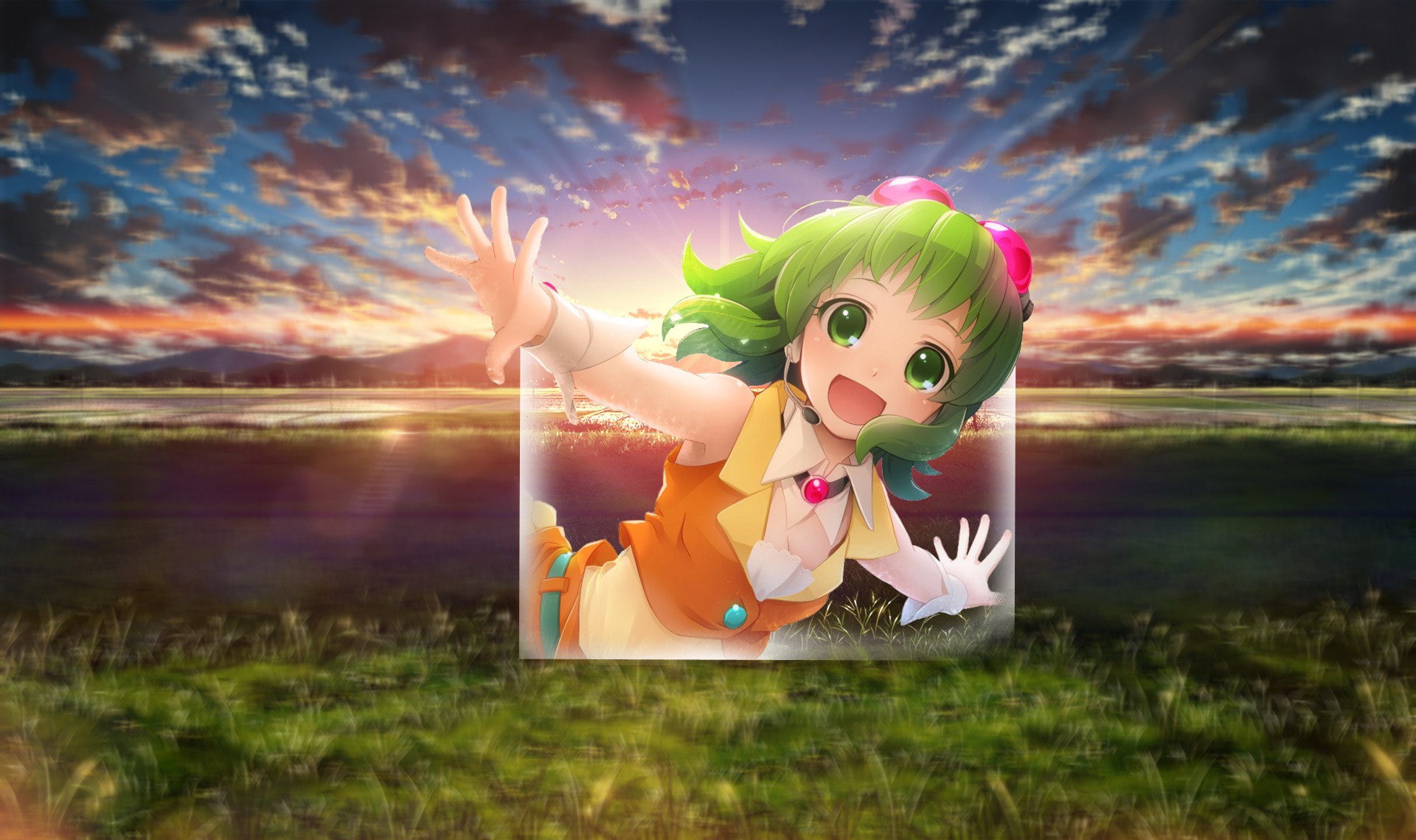 Anime 1920x1139 shapes green hair anime girls green eyes open mouth