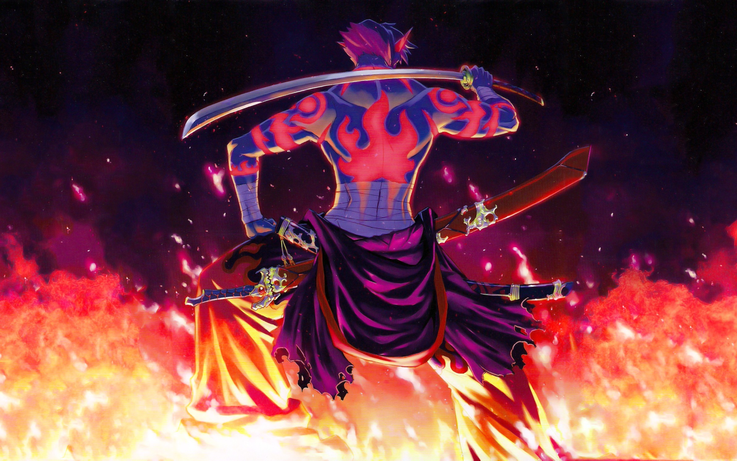Anime 2387x1492 Tengen Toppa Gurren Lagann Kamina anime warrior sword fire