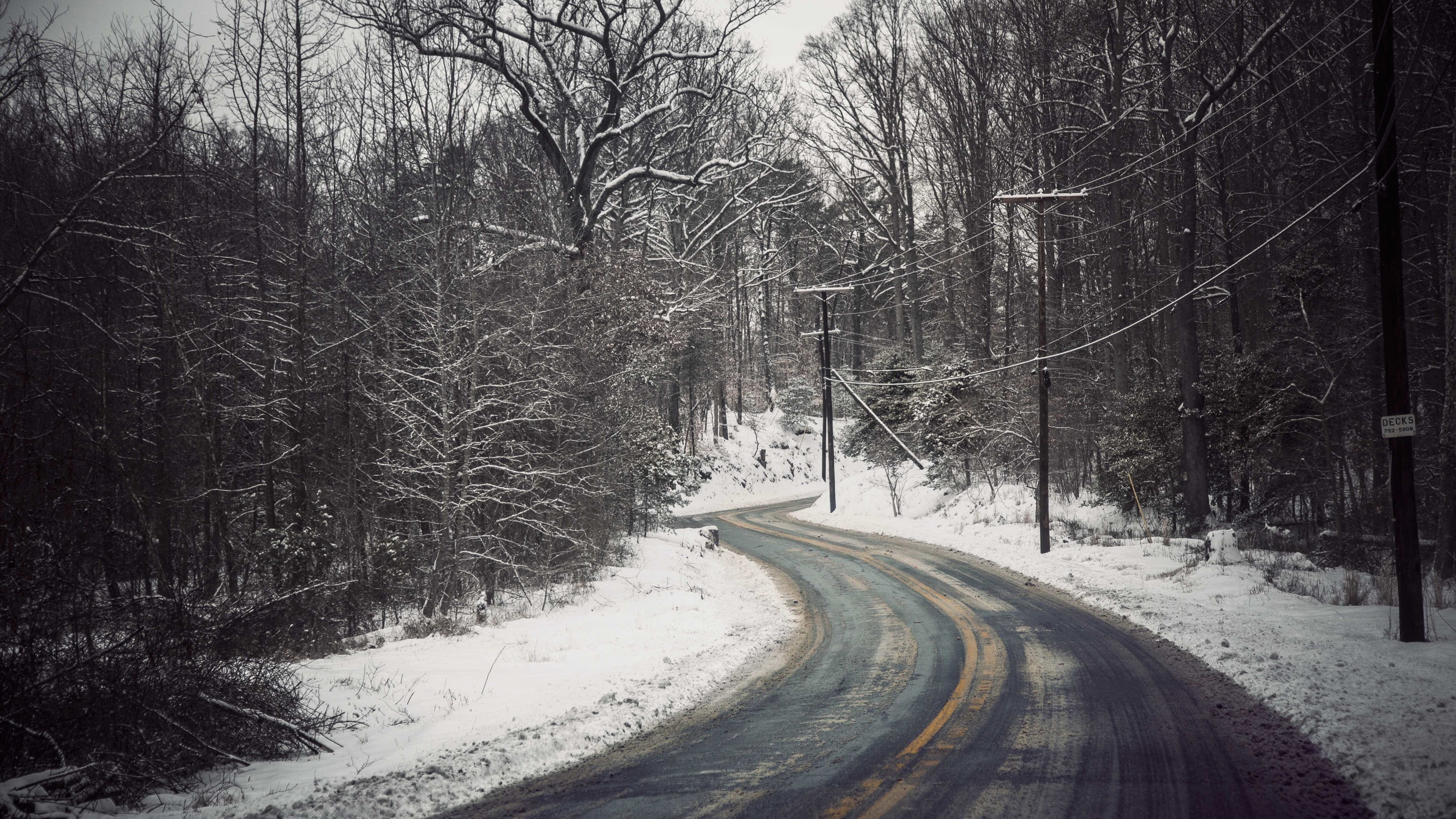 General 3840x2160 landscape mountains winter snow road nature forest gray
