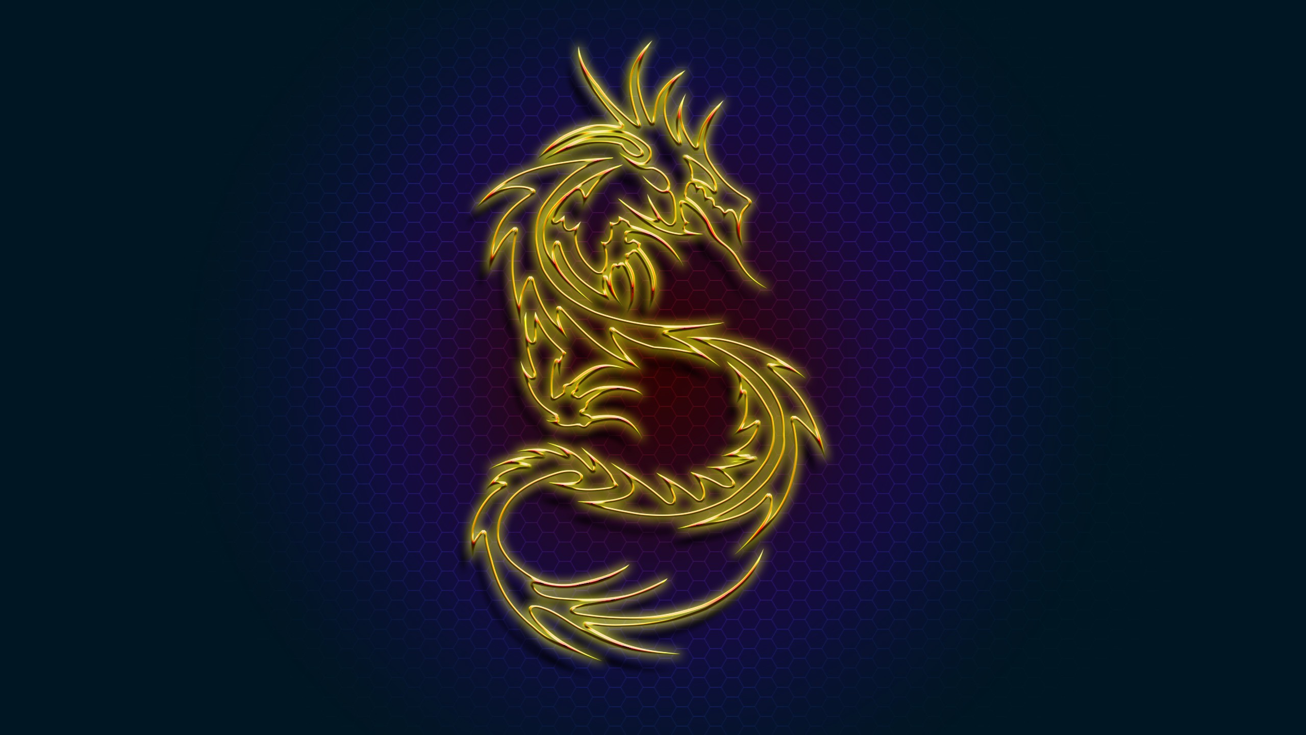 General 2560x1440 dragon gold blue background artwork grid digital art Chinese dragon