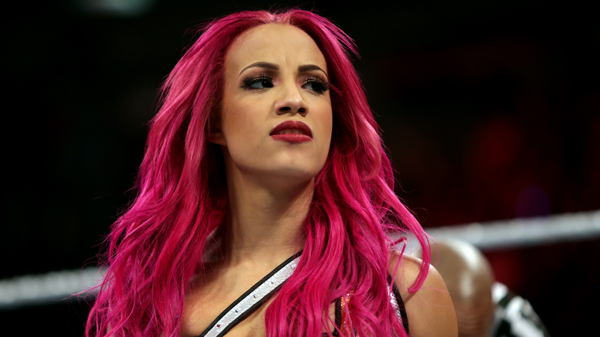 People 1920x1080 WWE wrestling Sasha Banks dyed hair women sport makeup long hair pink hair face closeup