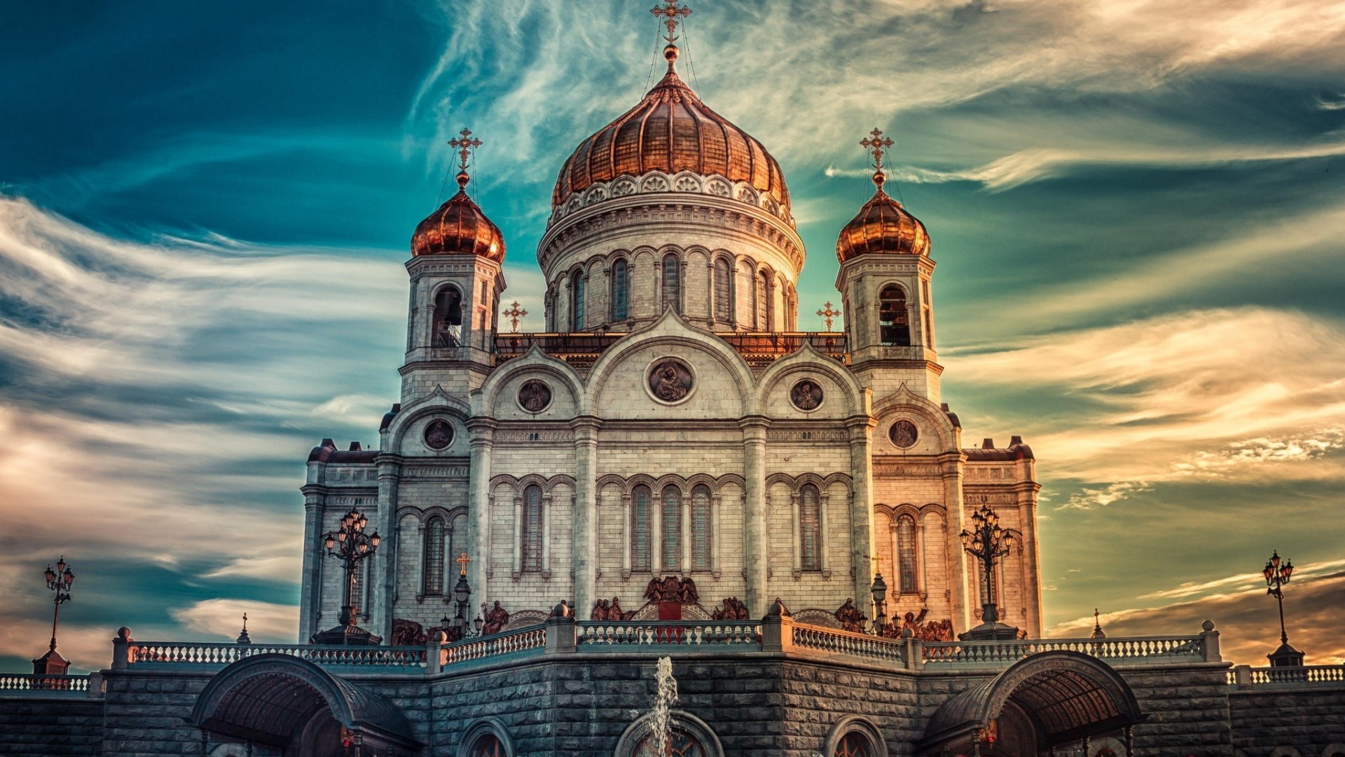 General 1920x1080 architecture building cathedral Moscow Russia Christianity clouds sunset cross angel stones landmark