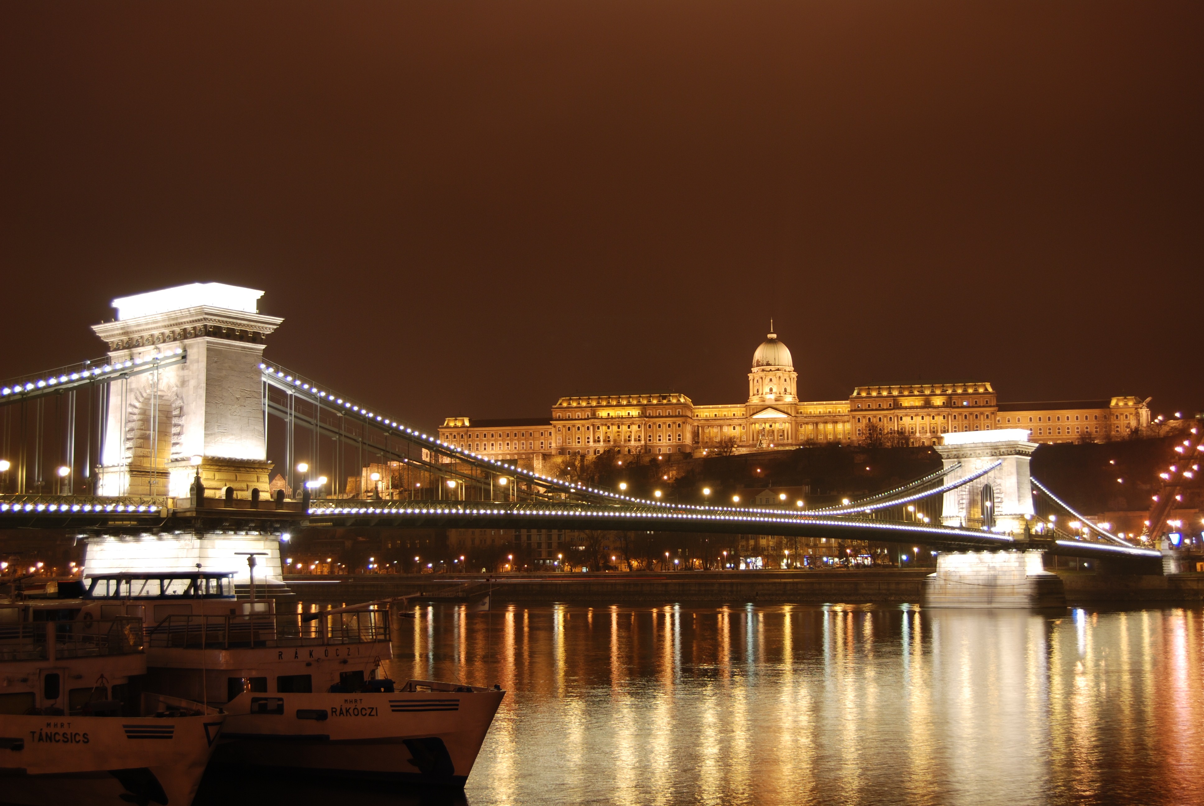 General 3872x2592 Chain Bridge Budapest Hungary night river reflection ship city lights