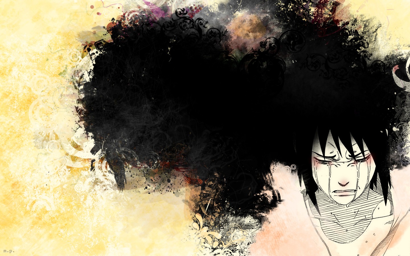 Anime 1440x900 anime Naruto Shippuden Uchiha Sasuke sad tears crying artwork black hair