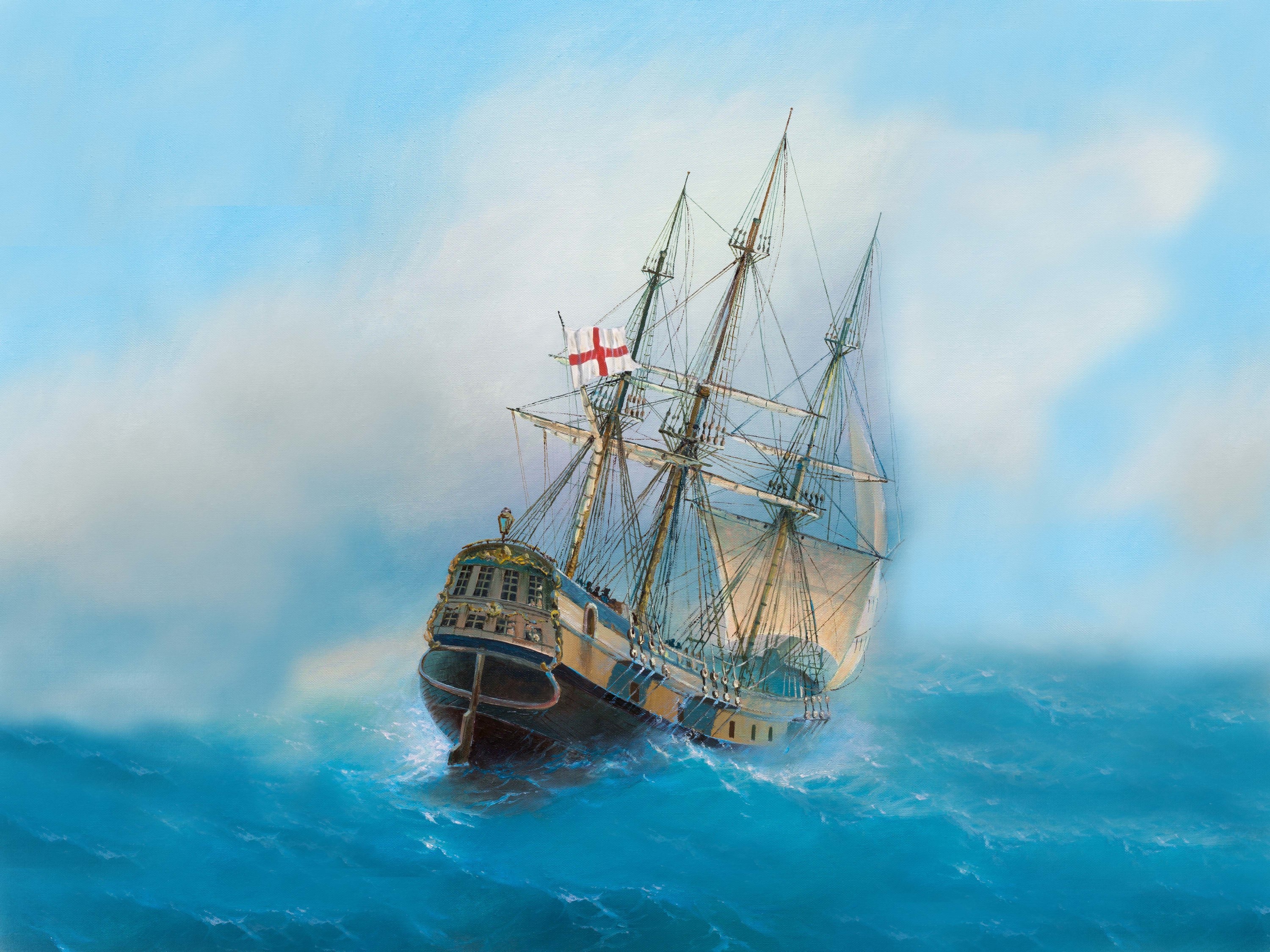 General 3000x2250 painting ship vehicle artwork sailing ship flag sea digital art