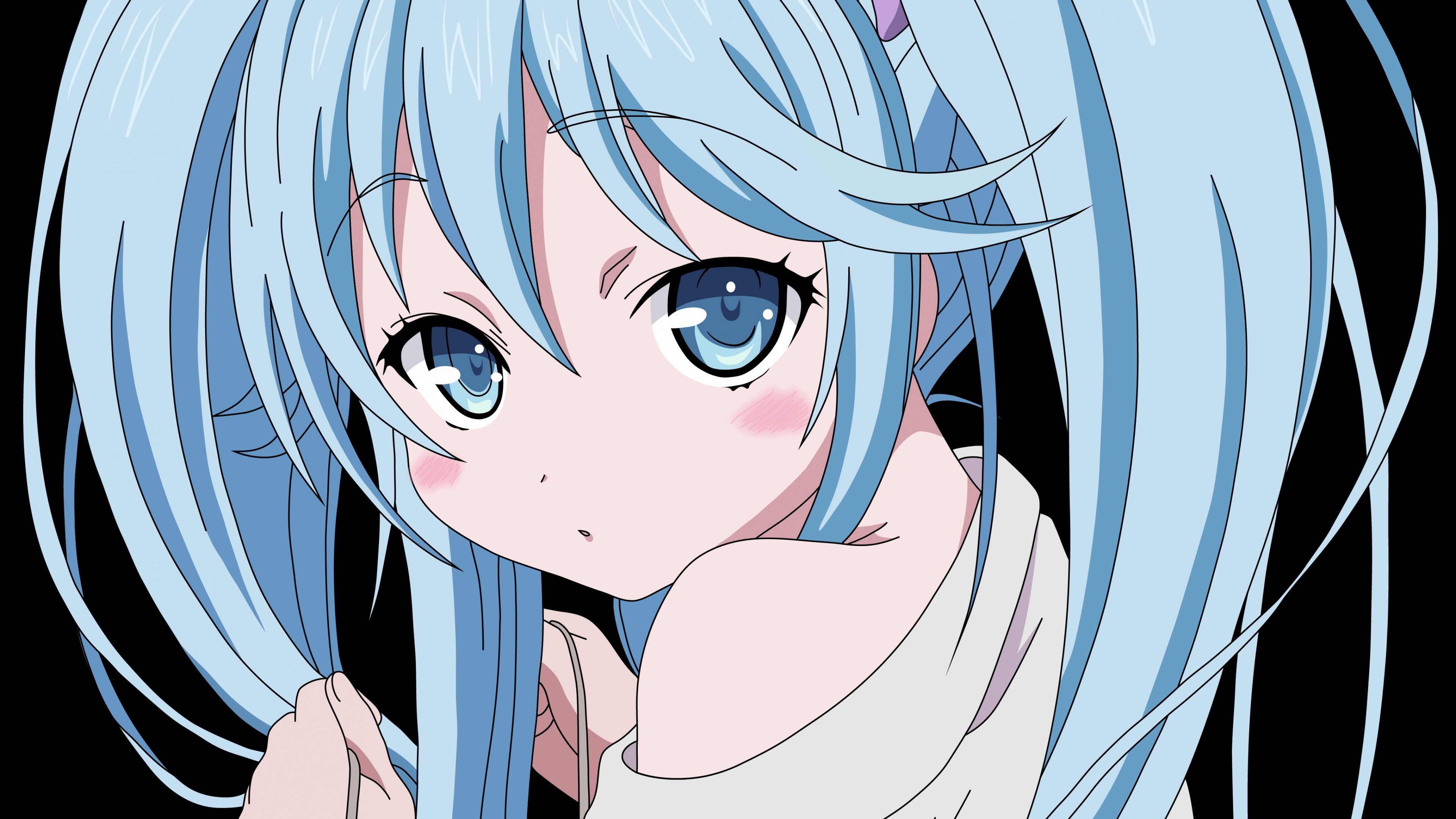 Anime 3840x2160 anime anime girls long hair black background looking at viewer open mouth blue eyes cyan hair closeup