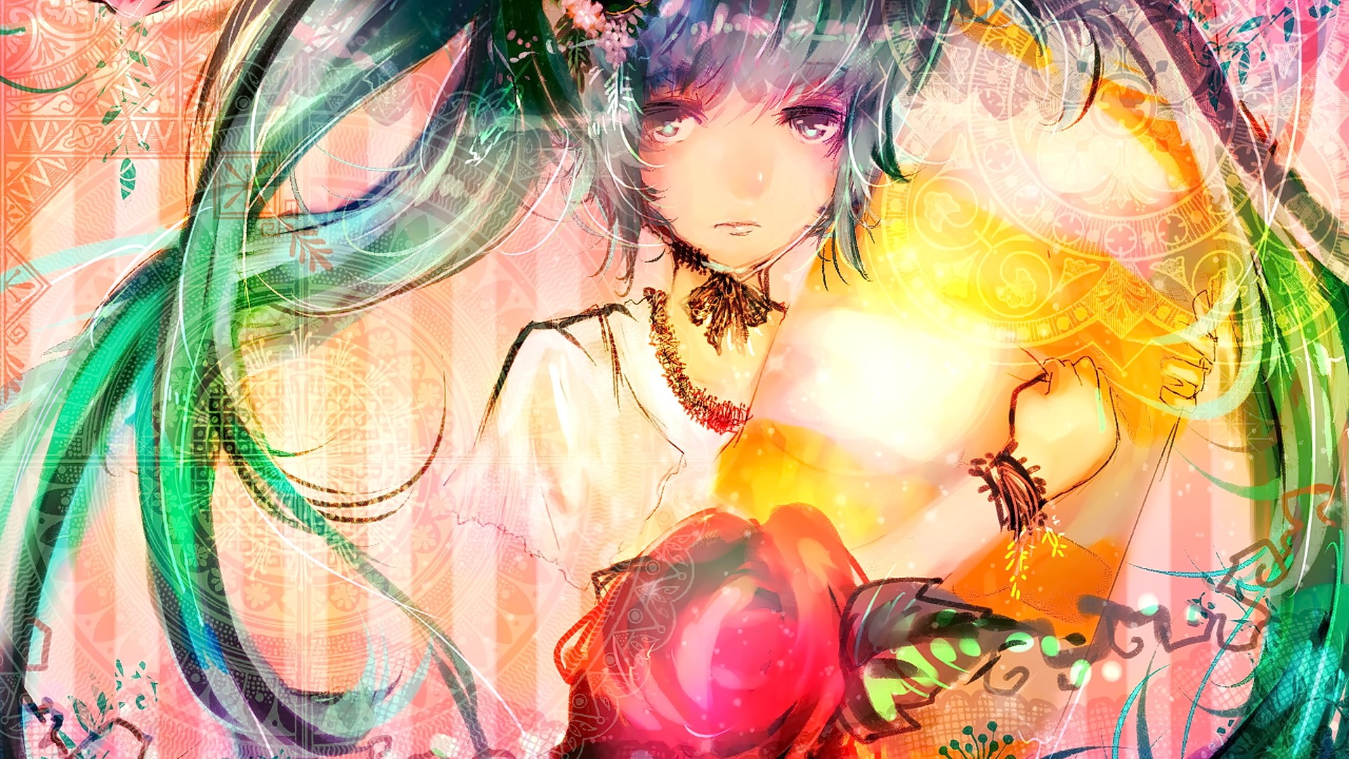 Anime 1920x1080 anime anime girls looking at viewer Vocaloid Hatsune Miku face women portrait colorful