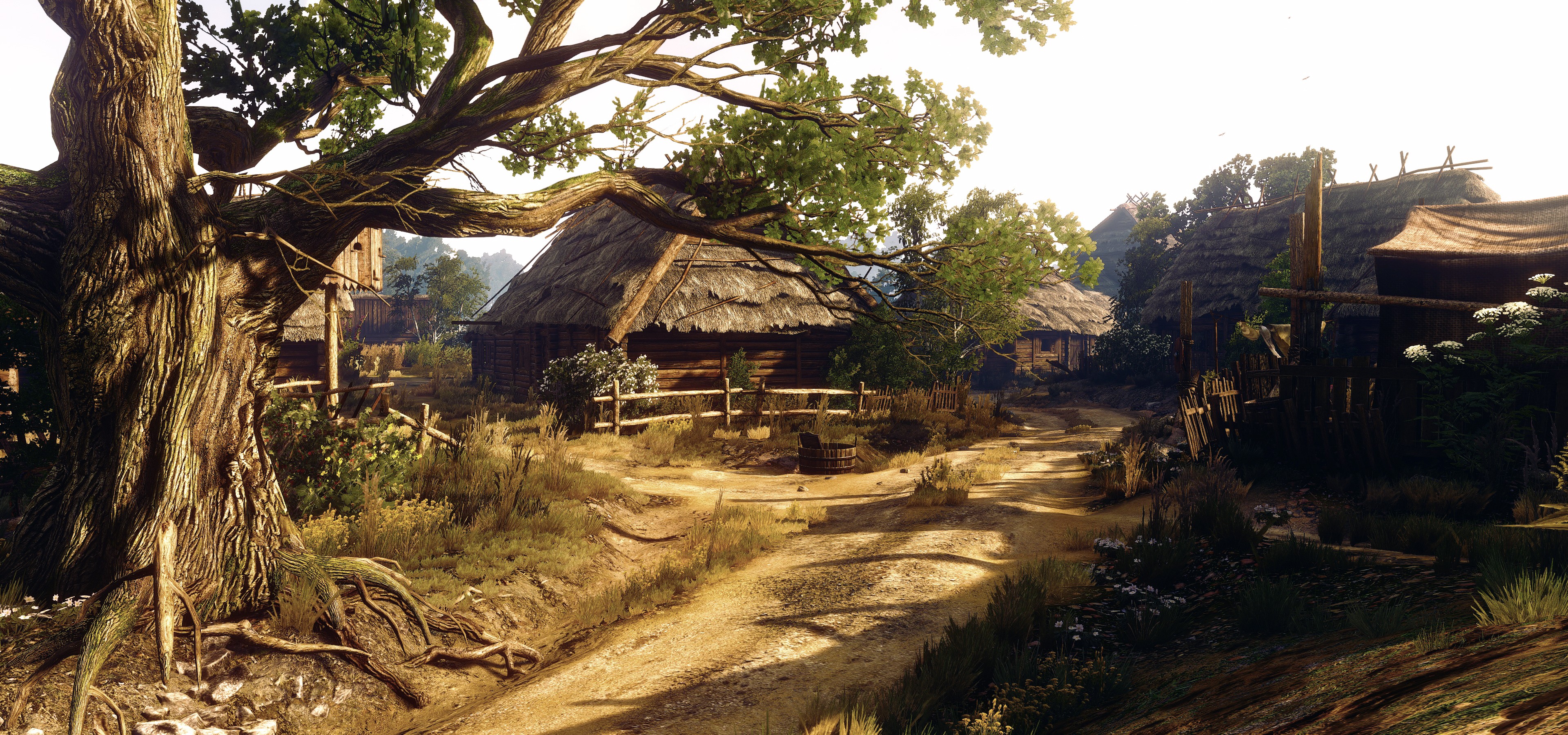 General 3840x1800 video games The Witcher 3: Wild Hunt screen shot RPG PC gaming village