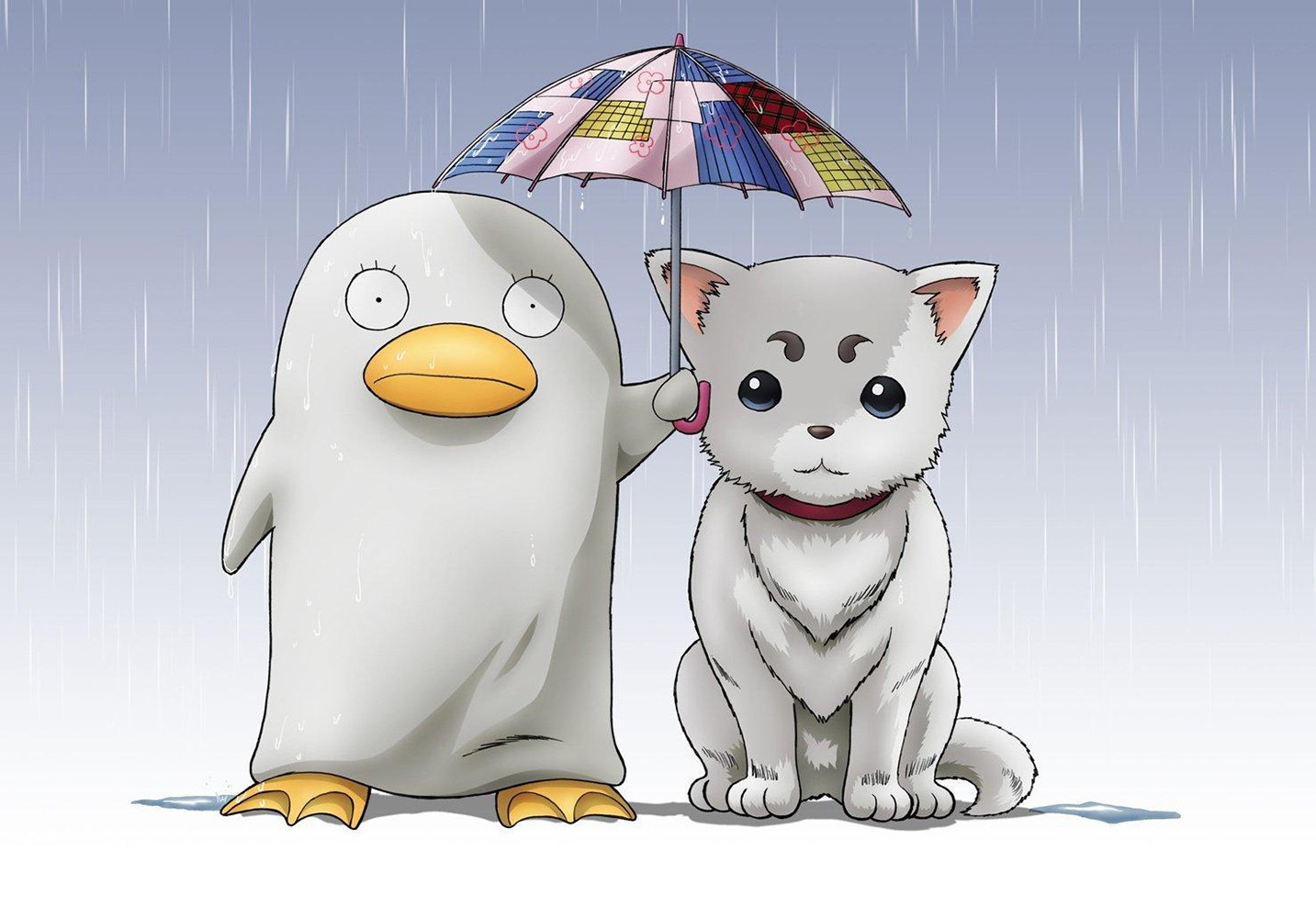 Anime 1433x1000 anime simple background umbrella duck puppies Gintama Sadaharu rain animals