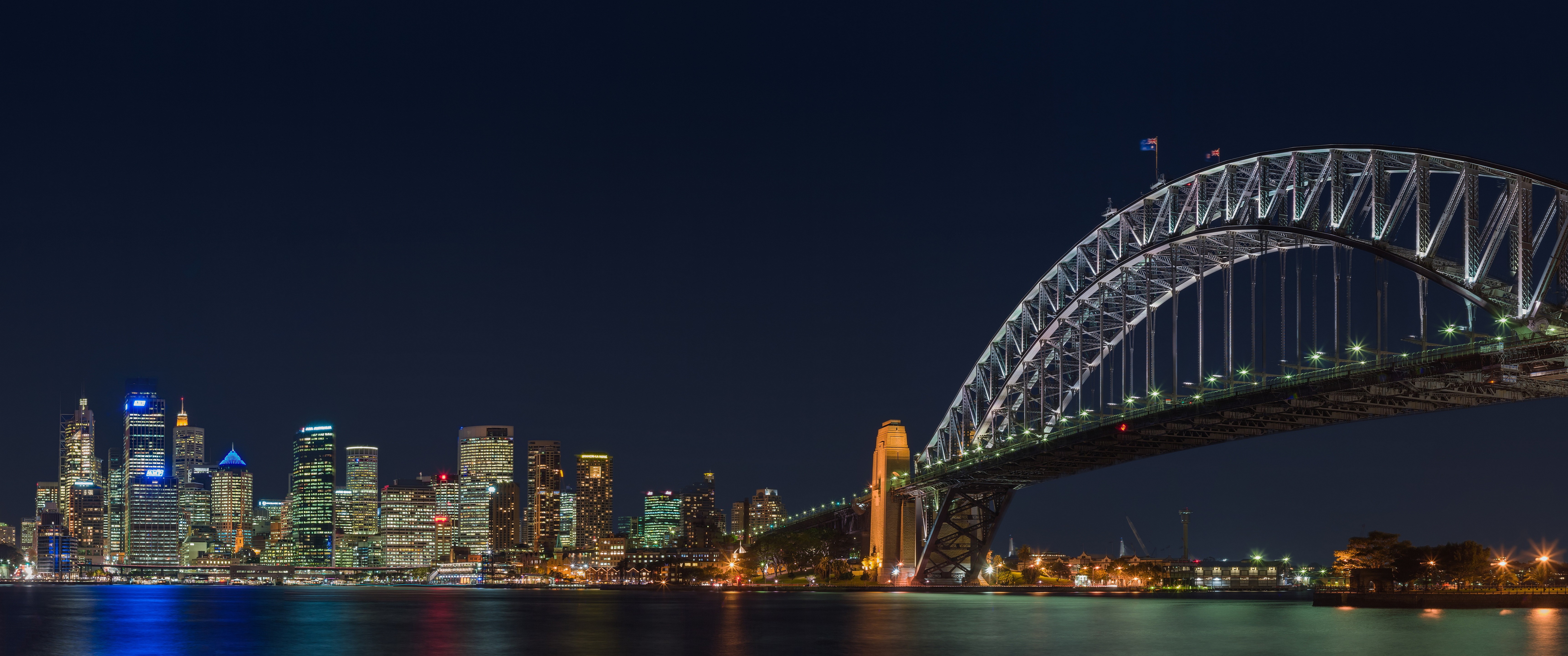 General 6880x2880 city urban Sydney cityscape bridge city lights night Australia sky