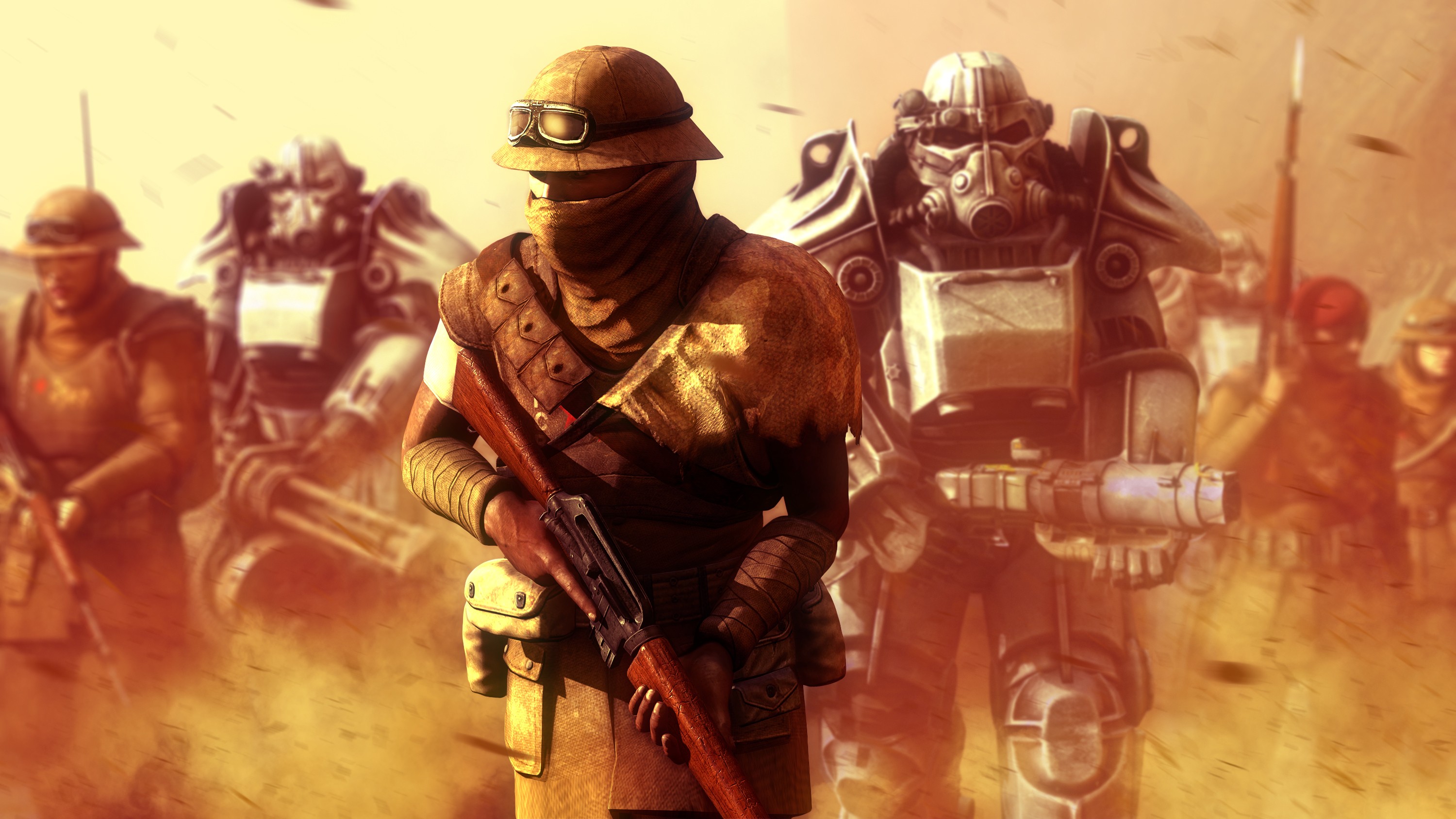 General 3000x1688 video games Fallout: New Vegas New California Republic power armor Fallout NCR PC gaming futuristic apocalyptic weapon video game art Obsidian Entertainment