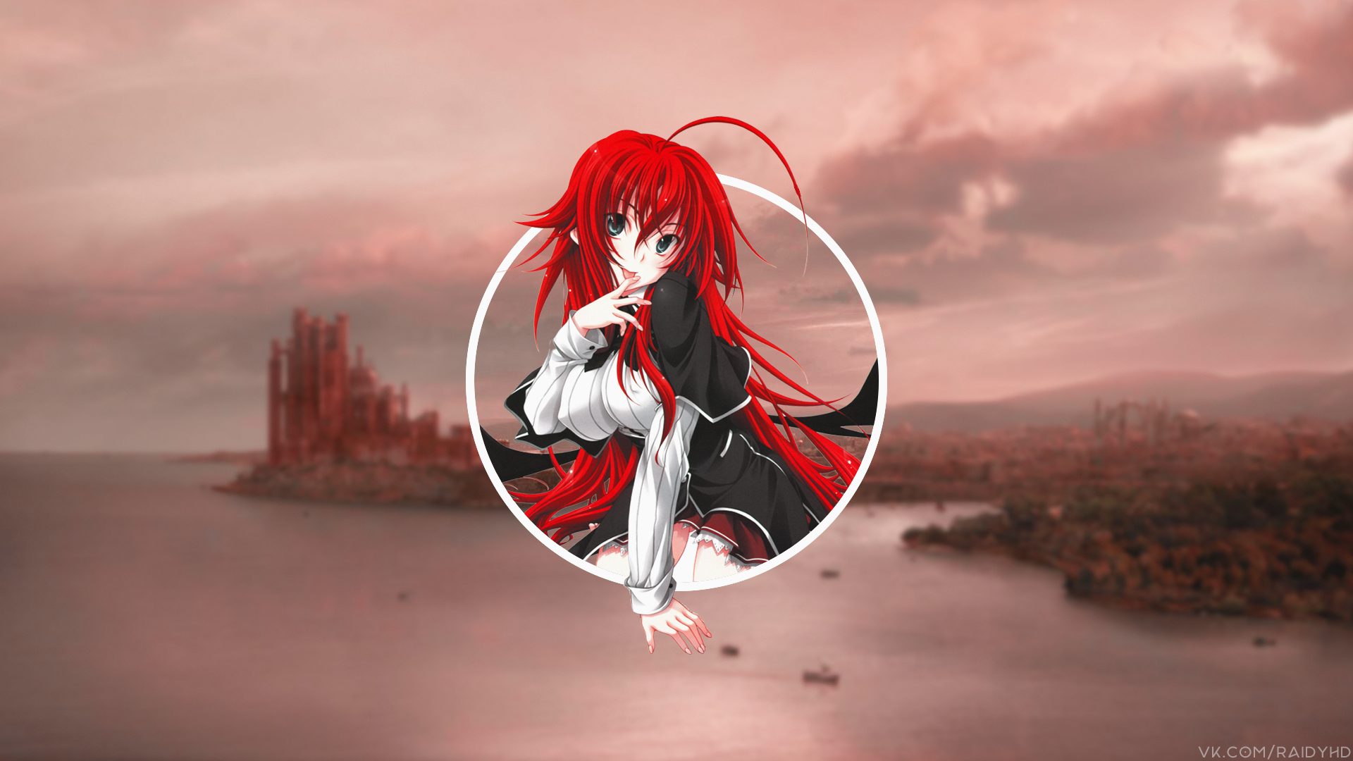Anime 1920x1080 anime anime girls picture-in-picture Gremory Rias High School DxD watermarked