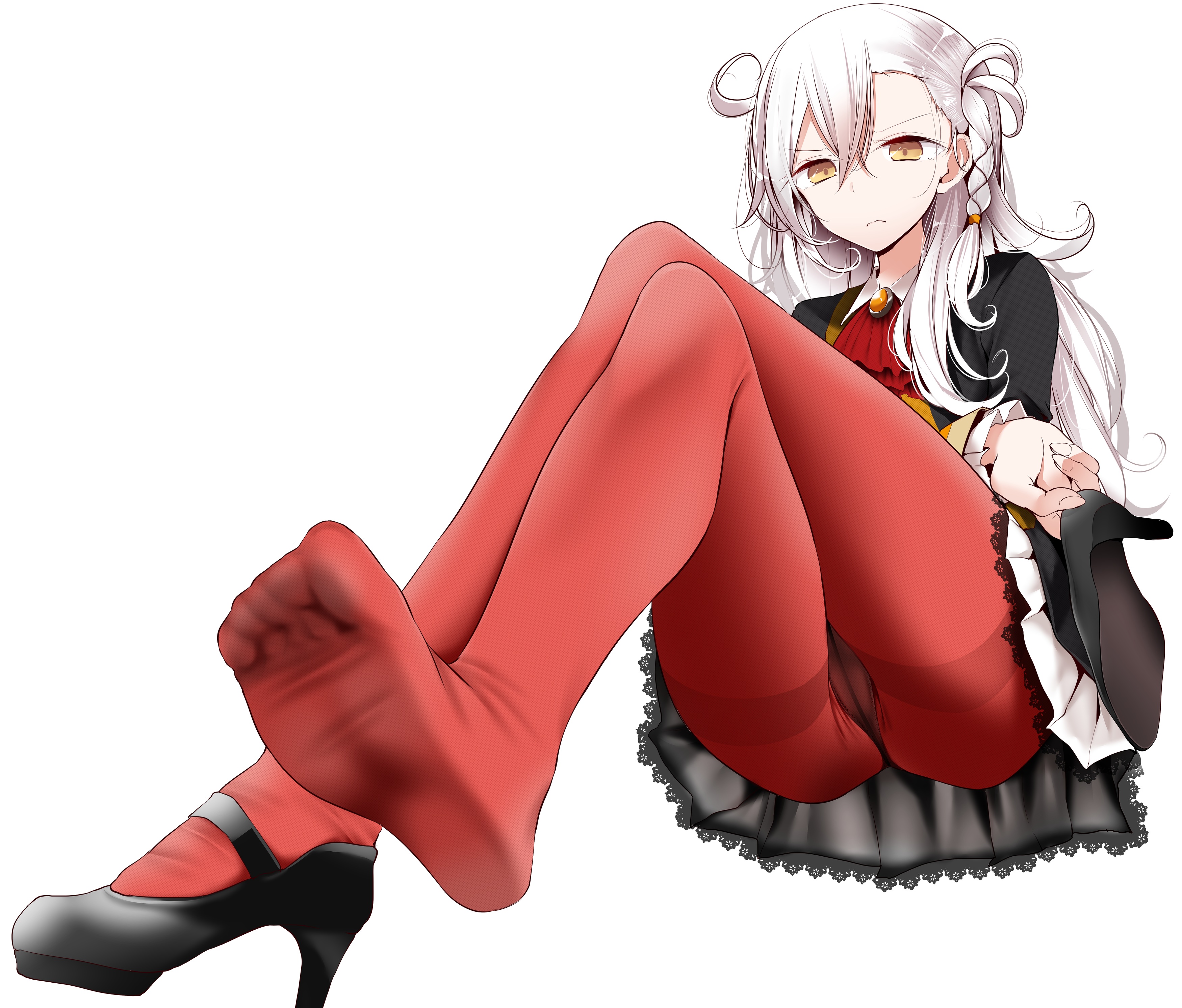 Anime 3500x2985 white background cameltoe Fate/Grand Order feet heels oouso panties pantyhose silver hair brown eyes Fate series foot fetishism