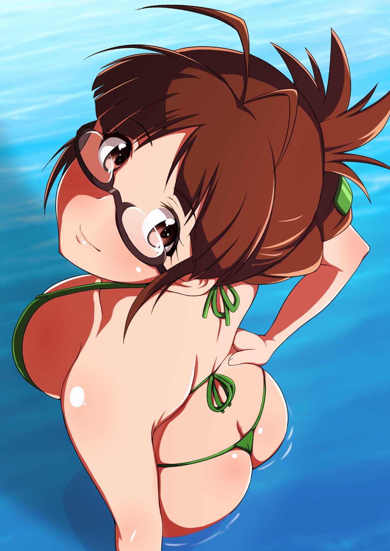 Anime 1253x1770 Akizuki Ritsuko THE iDOLM@STER anime girls bikini ass glasses brunette Jabara Tornado