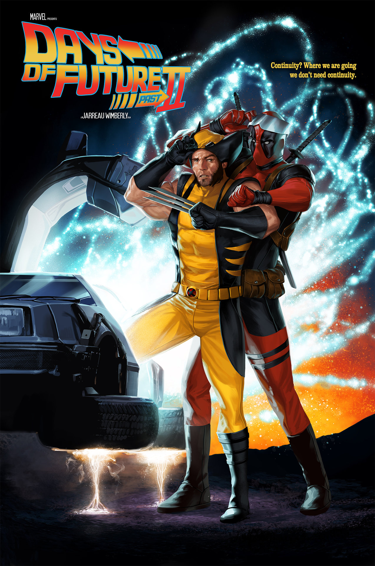 General 1273x1920 Jarreau Wimberly Deadpool Wolverine Back to the Future DeLorean The Time Machine X-Men digital art