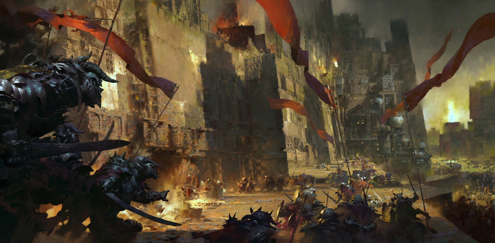 General 1574x772 fantasy art warrior battle fantasy city artwork