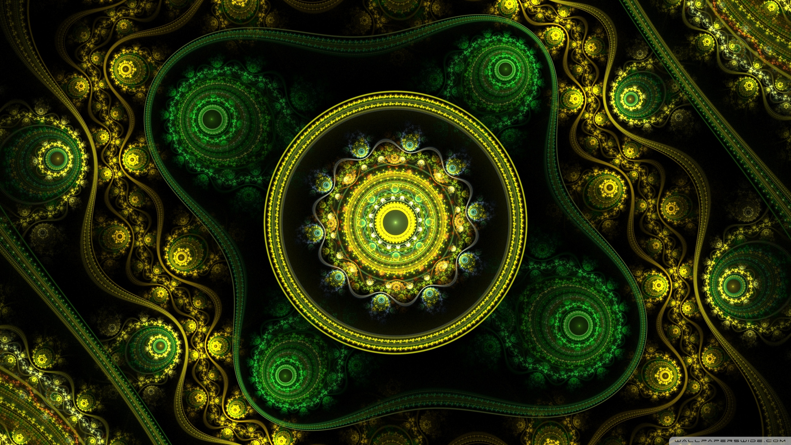 General 2560x1440 psychedelic trippy fractal green digital art watermarked
