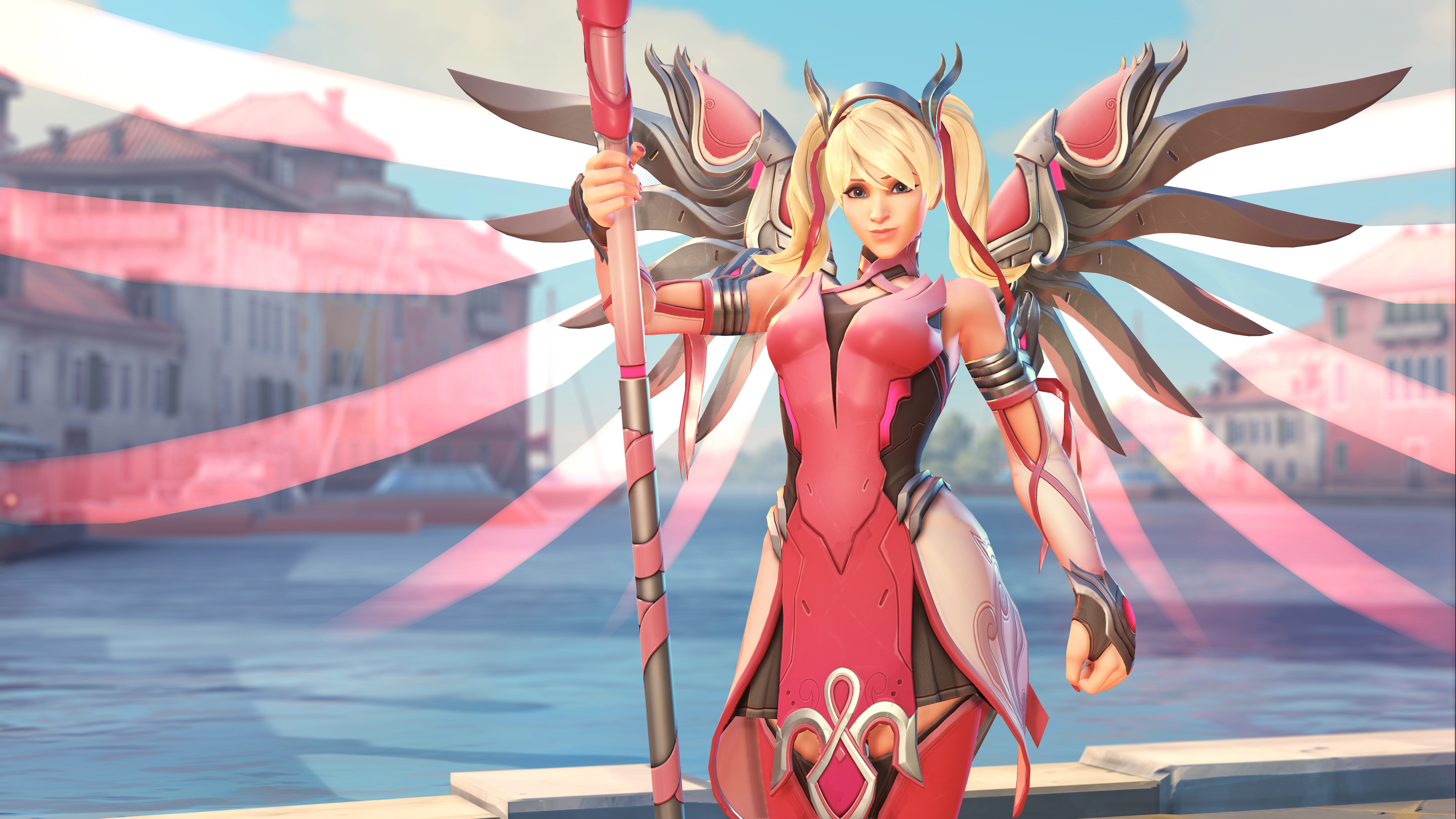 General 7612x4280 Mercy (Overwatch) pink wings blonde Rialto  Overwatch video games video game characters
