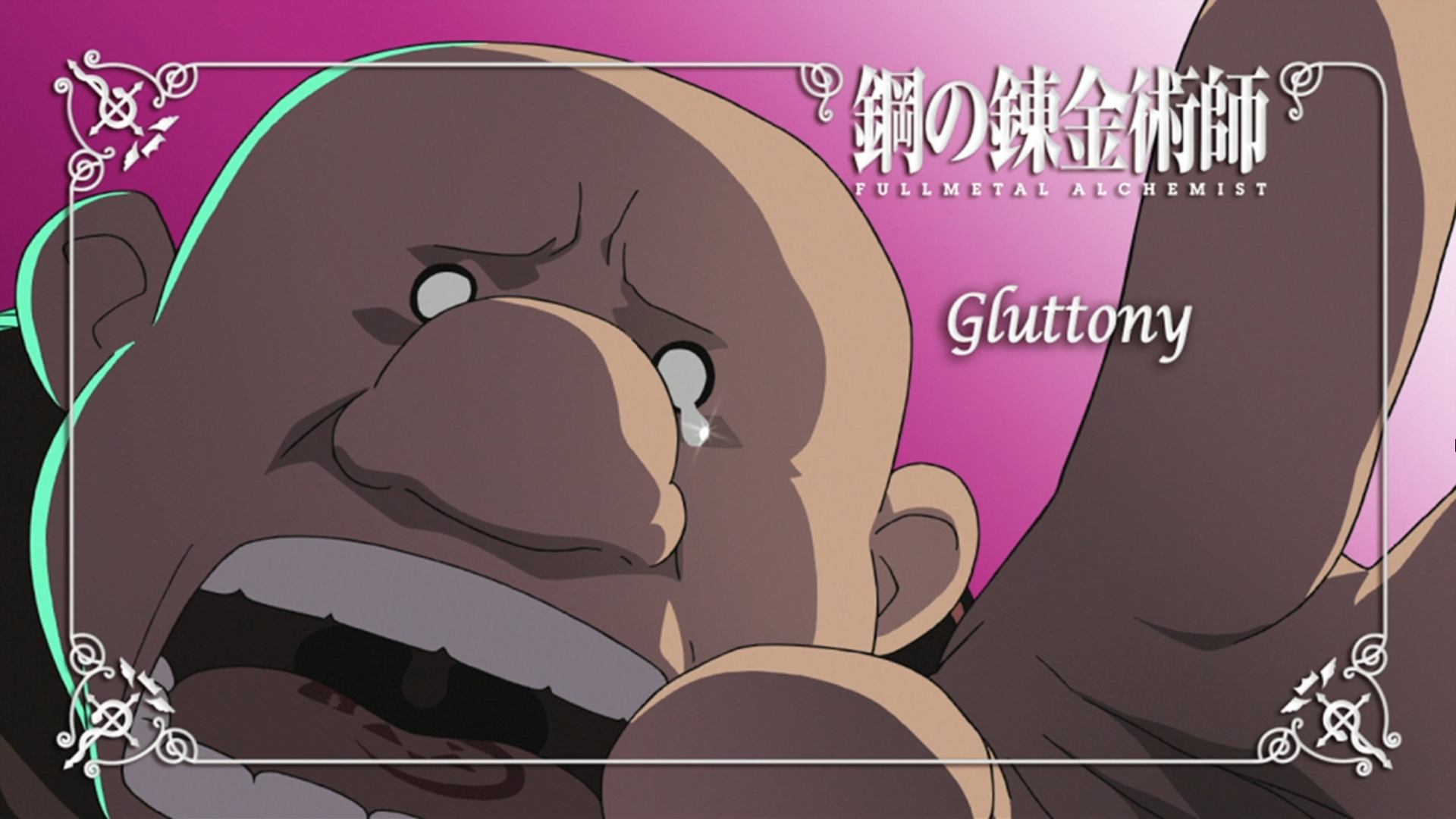 Anime 1920x1080 Fullmetal Alchemist: Brotherhood homunculus Gluttony anime anime men pink background