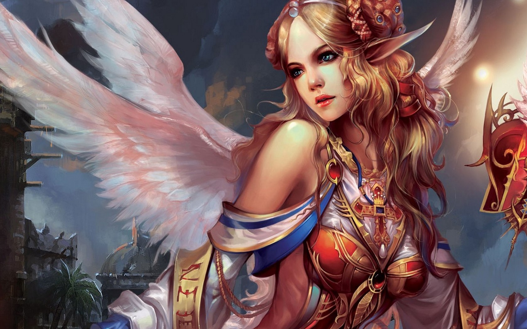 General 1680x1050 angel artwork fantasy art Forsaken World PC gaming video game art video game girls pointy ears blue eyes wings fantasy girl