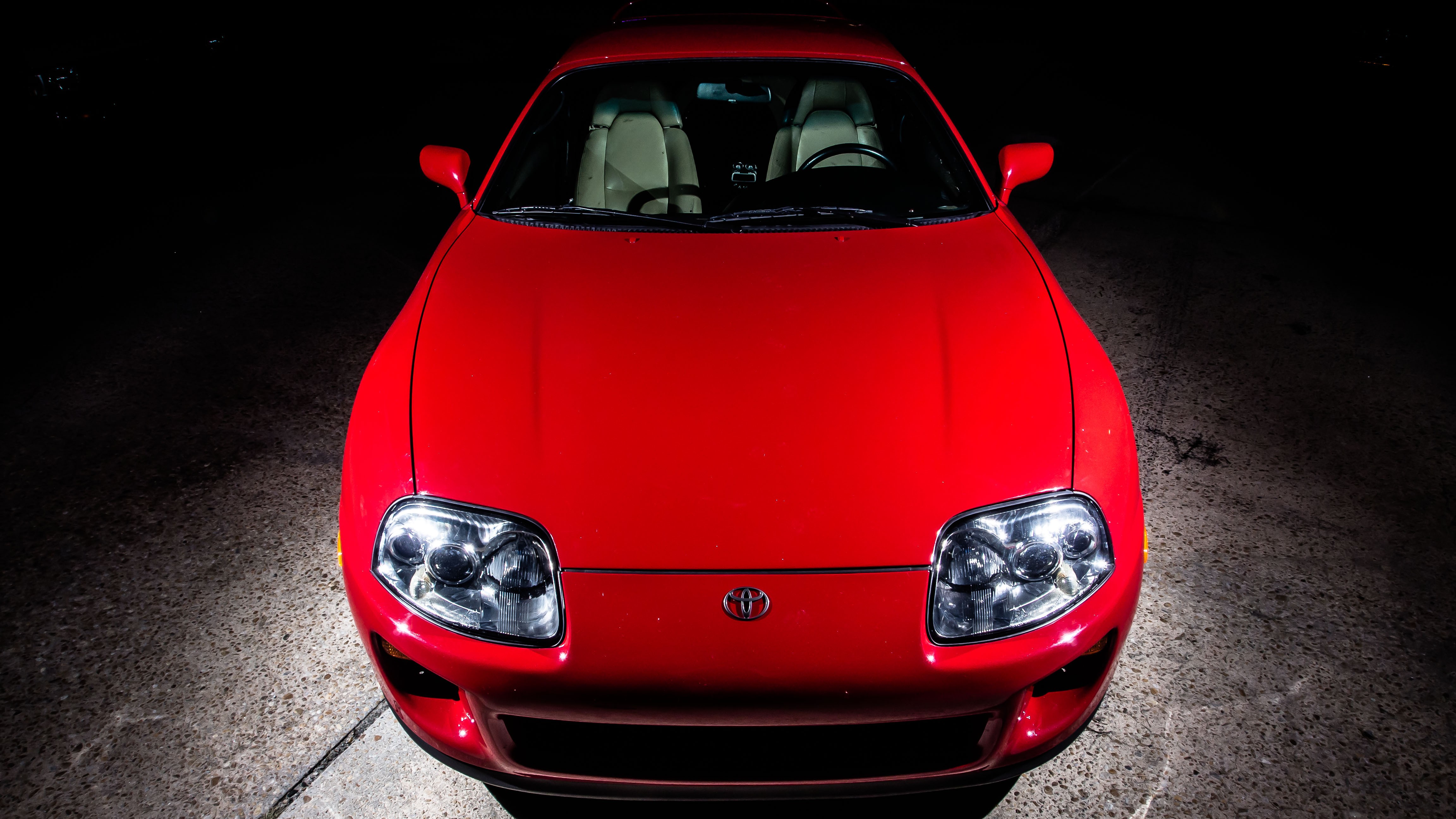 General 4608x2592 car vehicle Toyota red cars high angle frontal view Toyota Supra Toyota Supra A80 Japanese cars