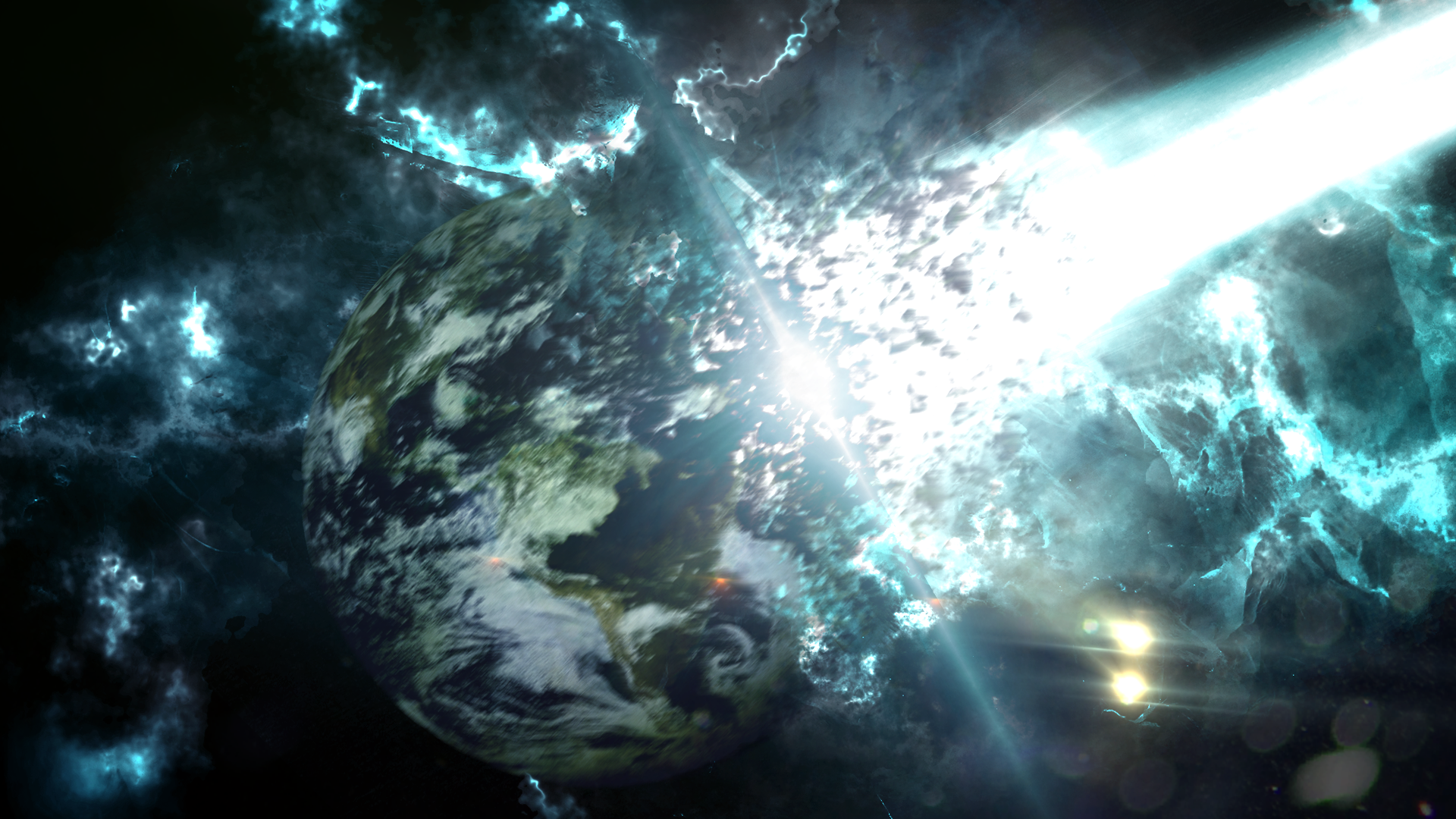 General 1920x1080 space meteors Earth apocalyptic destruction science fiction digital art space art cyan