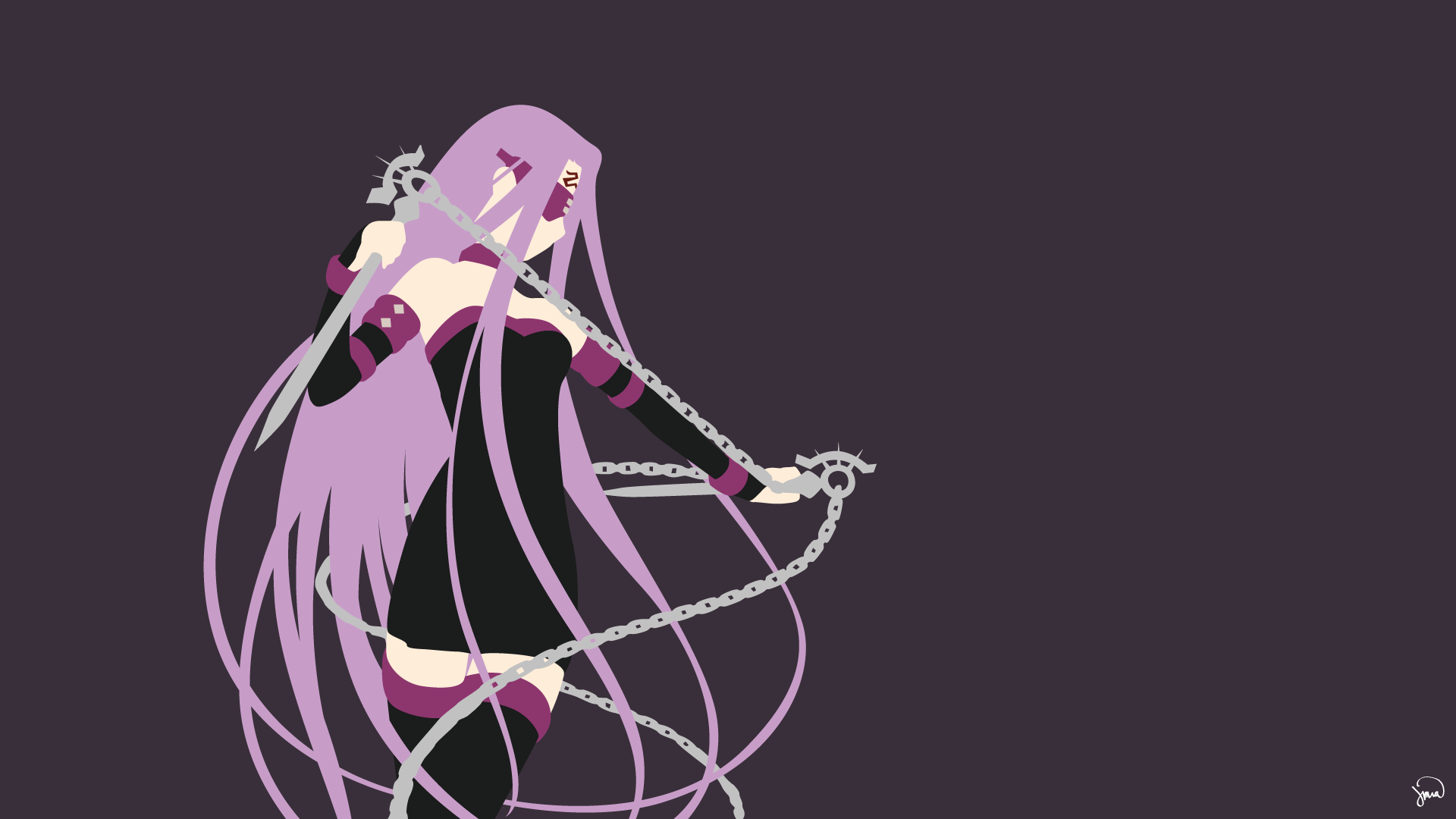 Anime 1920x1080 minimalism Rider (Fate/Stay Night) Fate series Fate/Stay Night anime girls Fate/Stay Night: Unlimited Blade Works anime chains girls with guns DeviantArt purple hair long hair