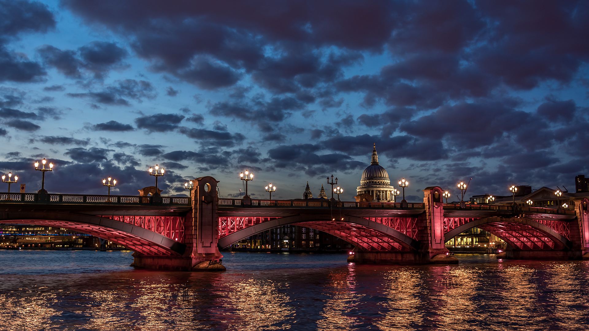 General 1920x1080 London dusk bridge St. Paul's Cathedral River Thames UK England sky