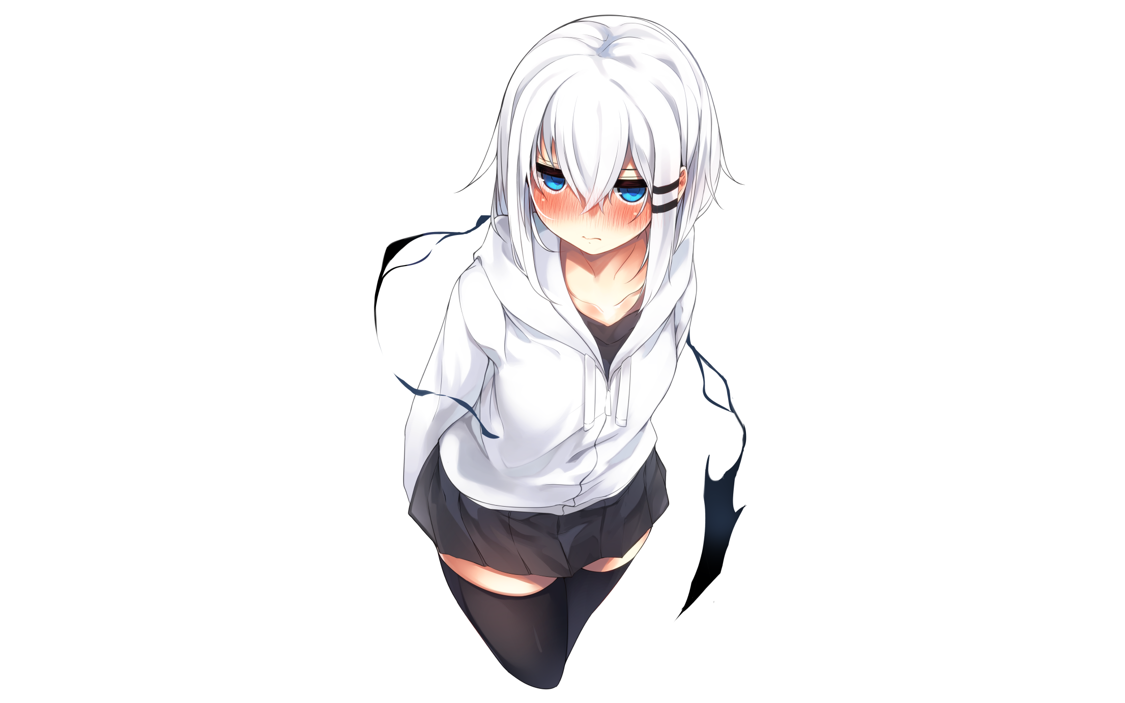 Anime 2211x1382 thigh-highs hoods anime blue eyes simple background white background anime girls women Pixiv