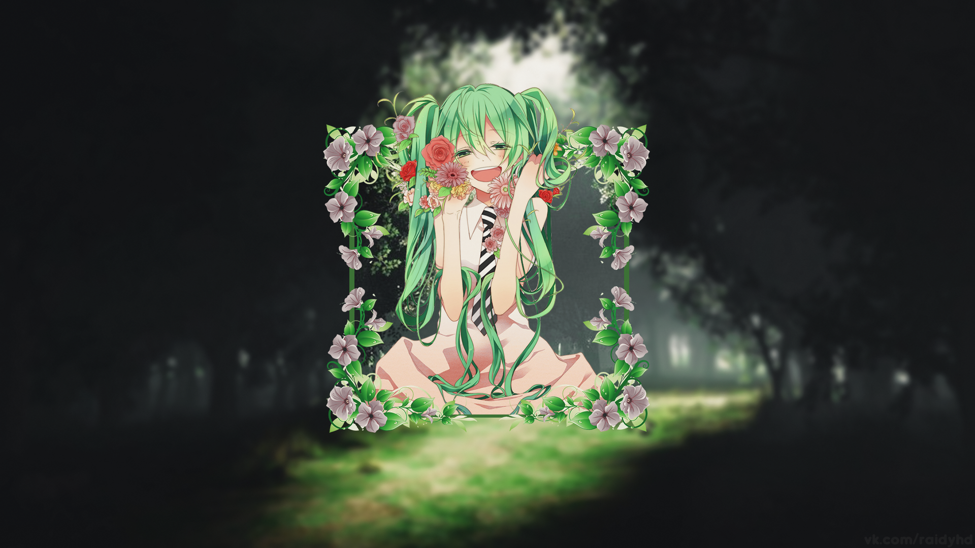 Anime 1920x1080 anime Hatsune Miku flowers picture-in-picture