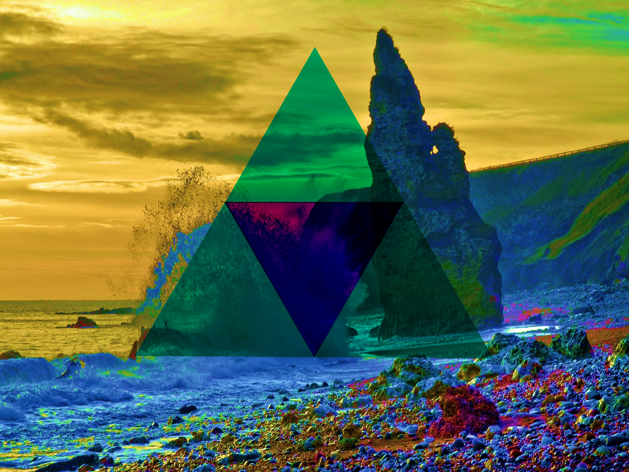 General 2048x1536 triangle minimalism beach rocks landscape sea bay saturation digital art photo manipulation