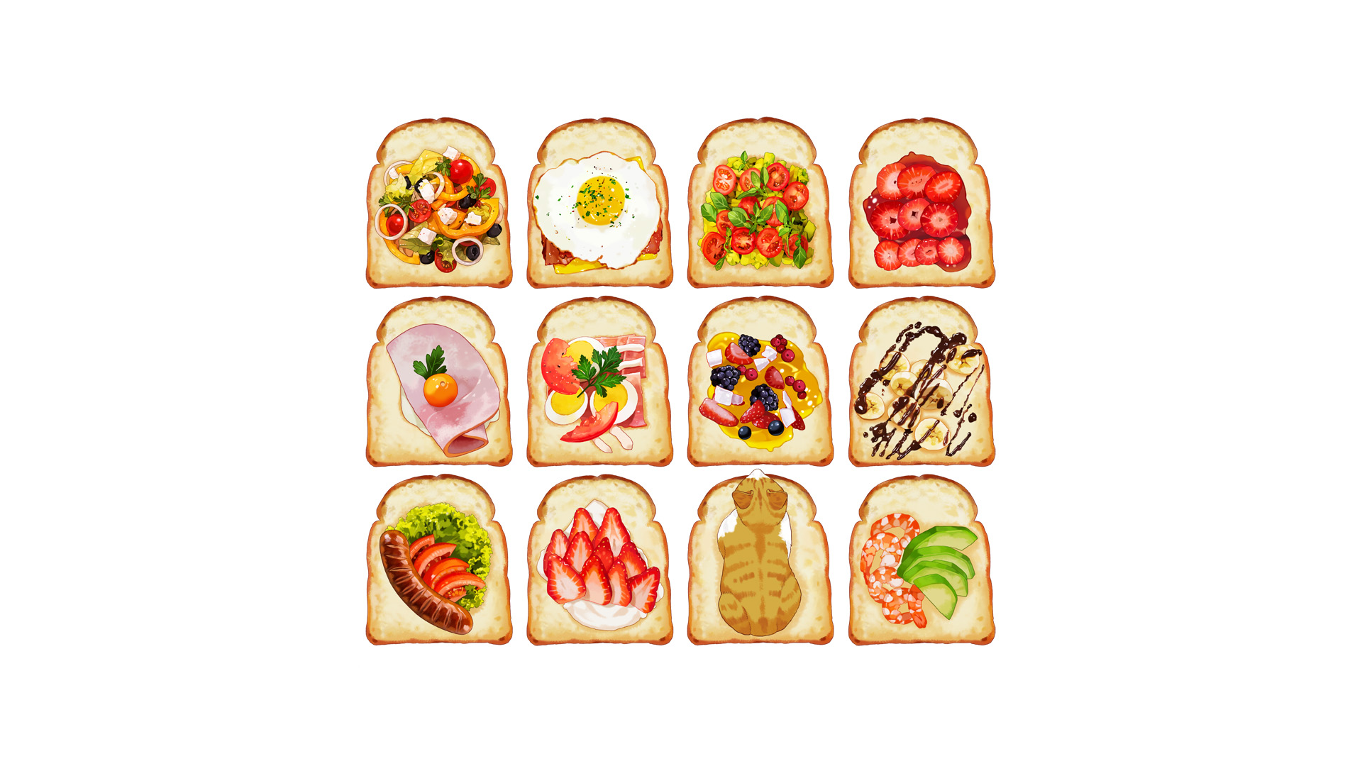 General 1920x1080 white background food drawing sandwiches top view cats white
