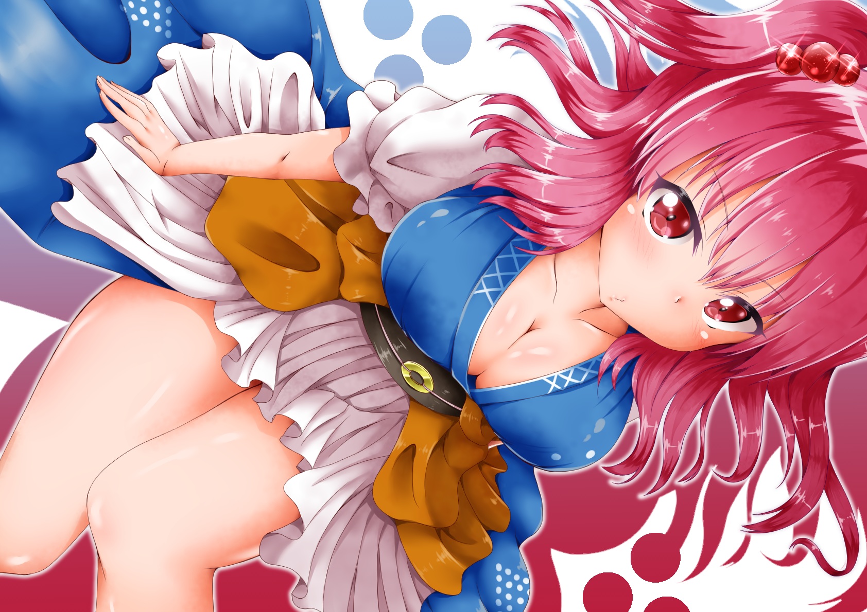 Anime 1684x1190 Onozuka Komachi Touhou cleavage pink hair