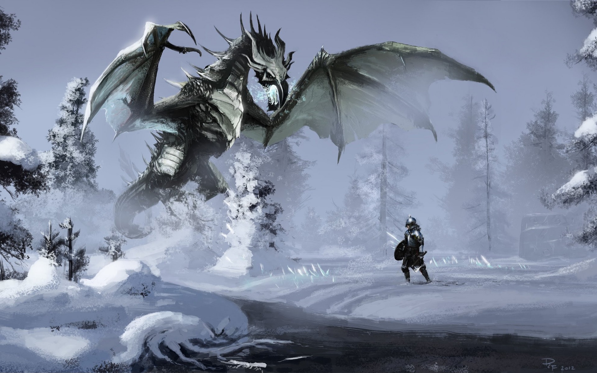 General 1920x1200 The Elder Scrolls V: Skyrim The Elder Scrolls video games artwork fantasy art dragon knight snow