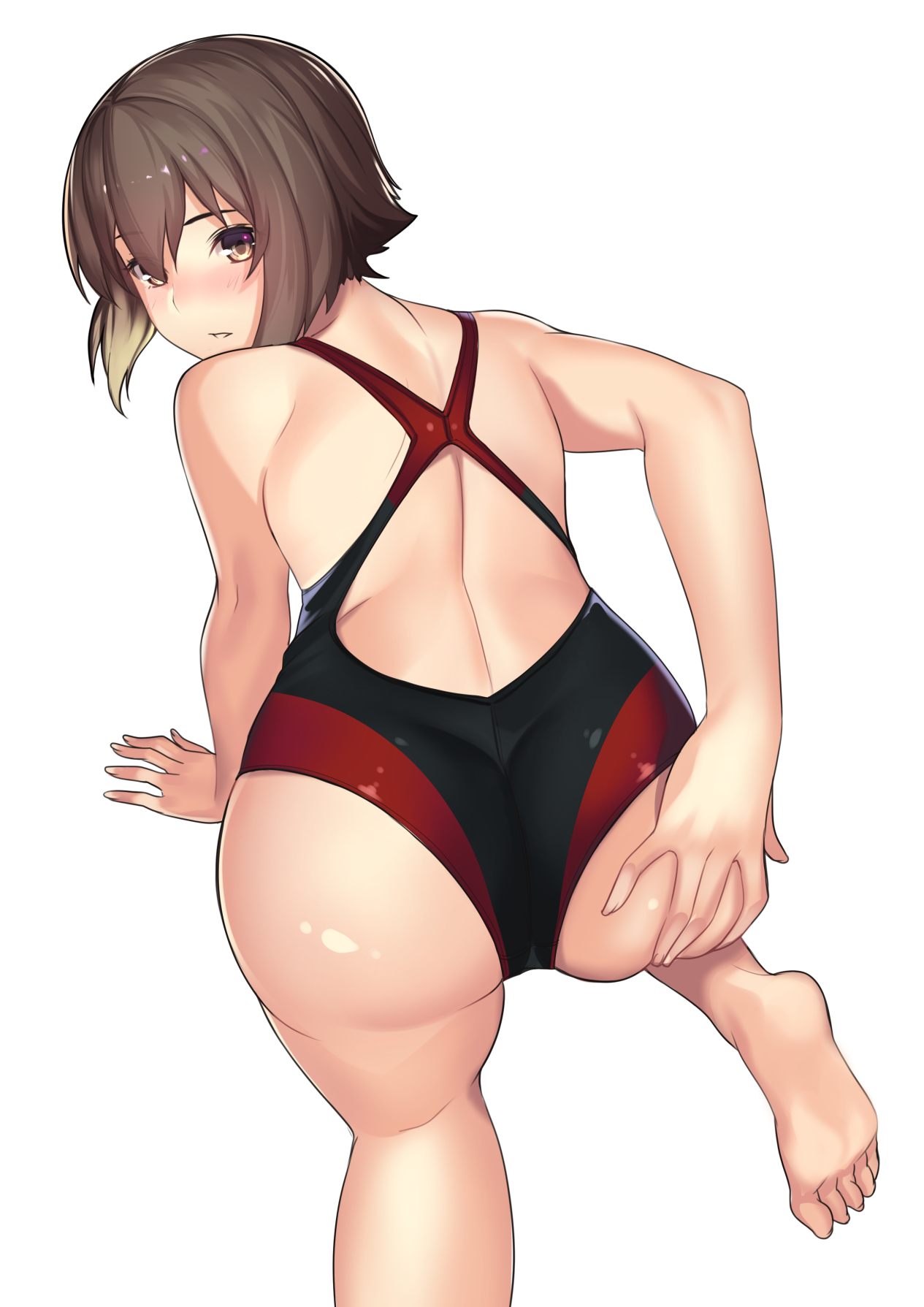 Anime 1265x1789 Nishizumi Maho Girls und Panzer anime girls white background ass one-piece swimsuit anime hands on ass bent over