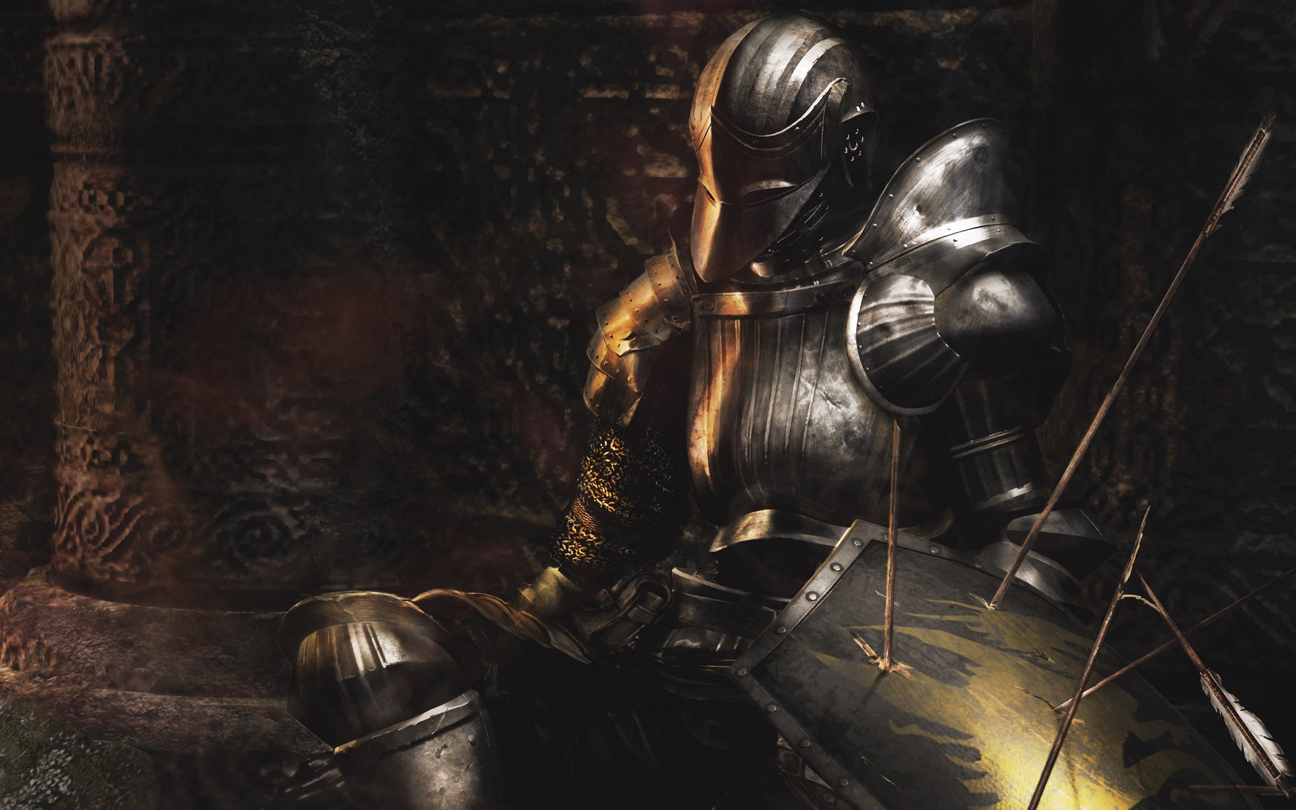General 2560x1600 Demon's Souls video games video game art armor fantasy art From Software knight dead arrows