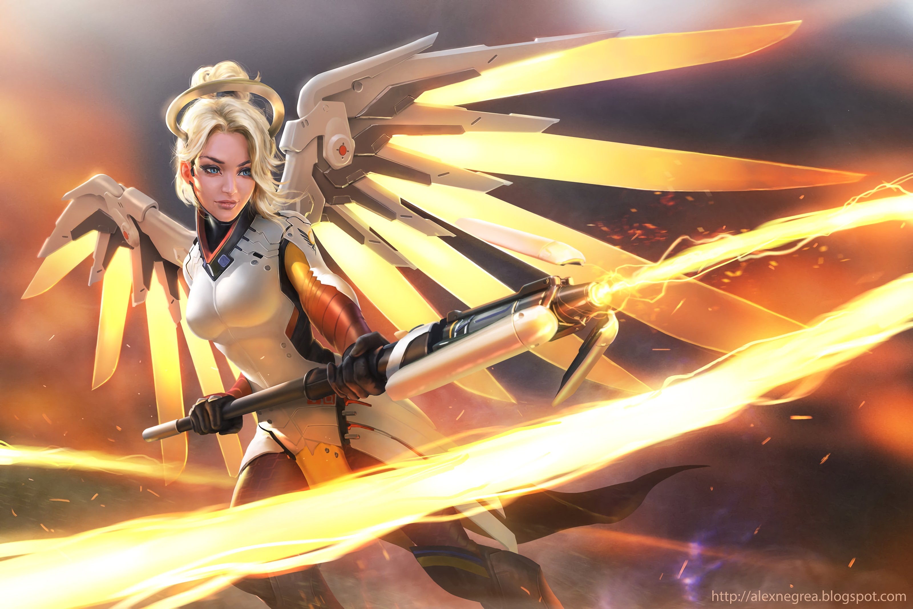 General 3200x2134 Mercy (Overwatch) PC gaming blonde video game girls girls with guns wings video game characters Overwatch watermarked