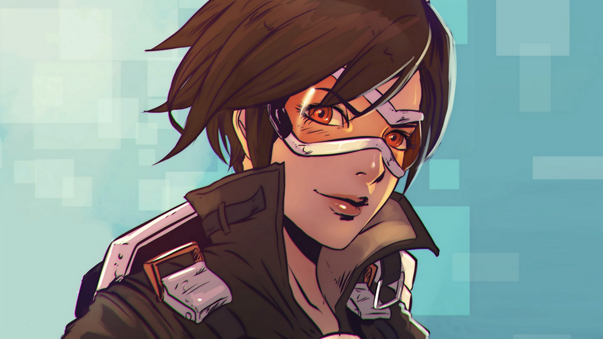 Anime 1920x1080 Overwatch Tracer (Overwatch) video game girls PC gaming DeviantArt video game characters goggles women fan art red eyes brunette shoulder length hair
