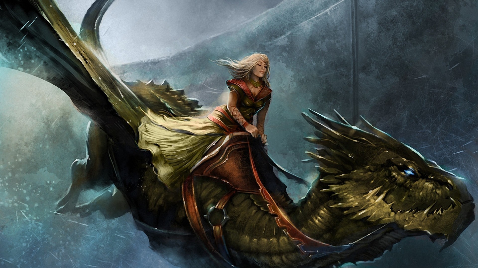 General 1920x1080 fantasy girl fantasy art dragon creature women blonde long hair artwork