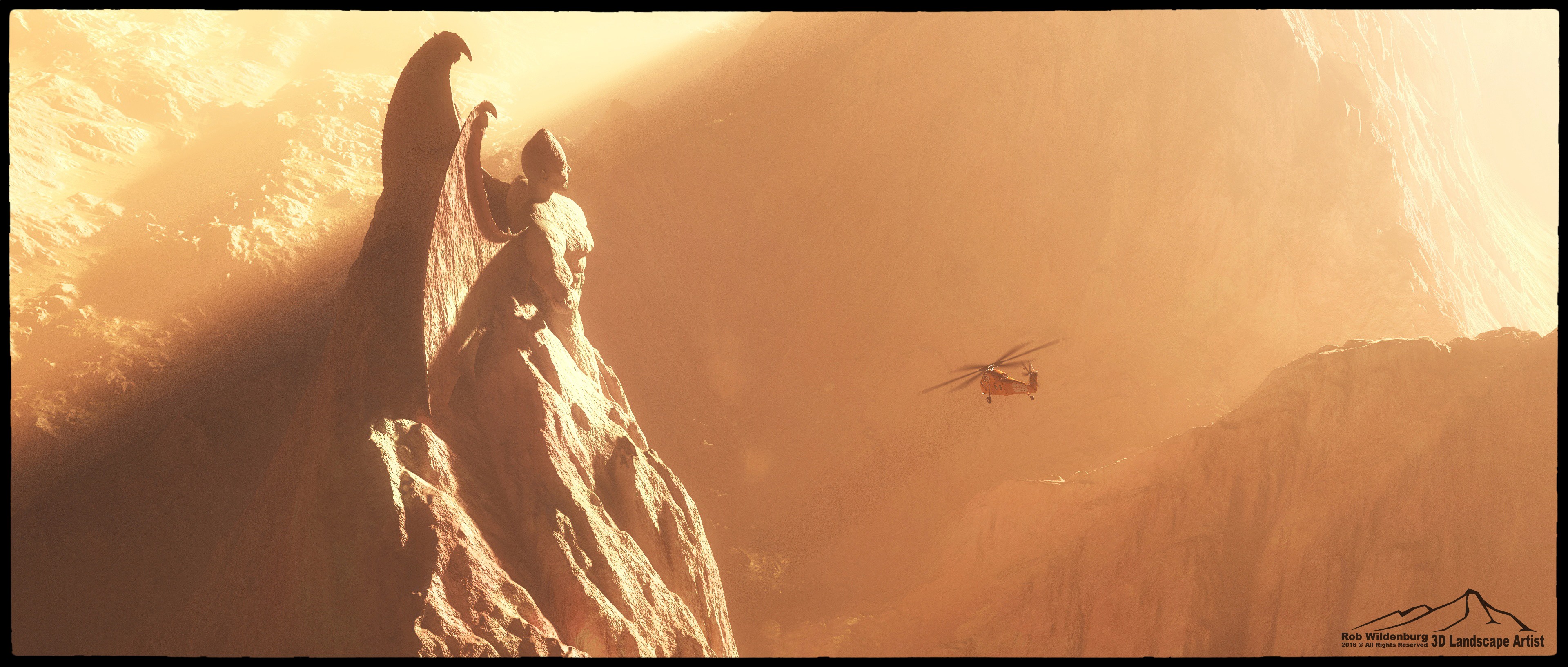 General 3840x1634 landscape mountains statue helicopters vehicle digital art DeviantArt aircraft