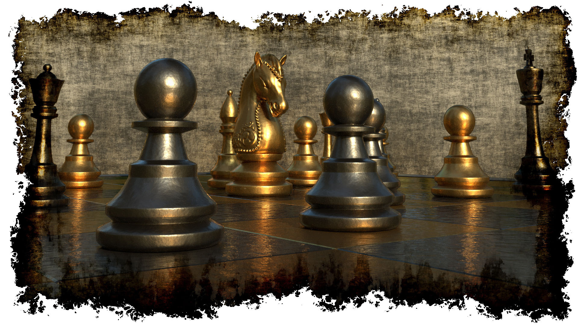 General 1920x1080 chess board games digital art pawns gold