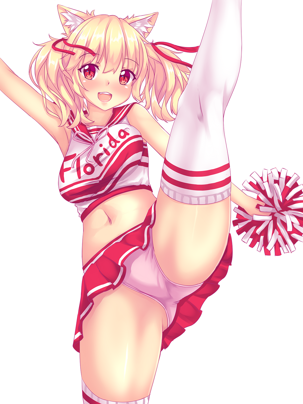 Anime 1200x1600 anime anime girls skirt underwear cheerleaders Naala twintails animal ears blonde red eyes belly button fast-runner-2024 Tiffy white thigh highs pink panties