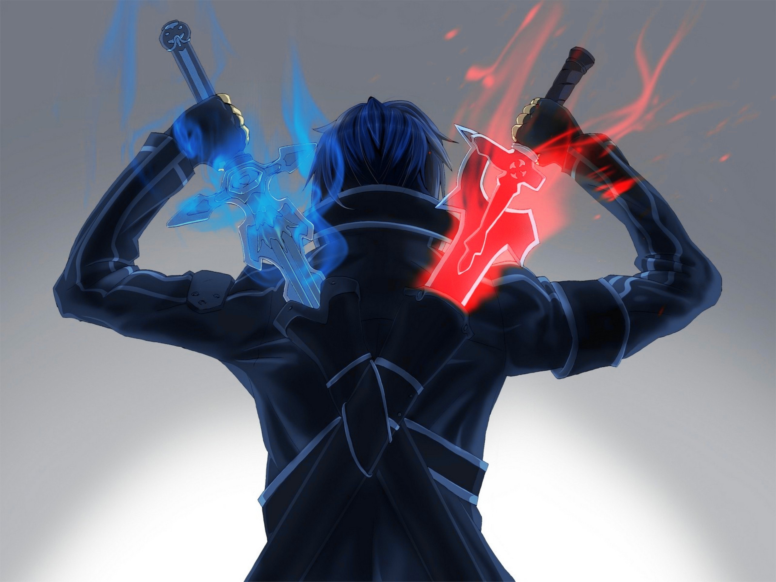 Anime 2560x1920 Sword Art Online sword anime boys Kirigaya Kazuto (Sword Art Online) anime gray background simple background gradient