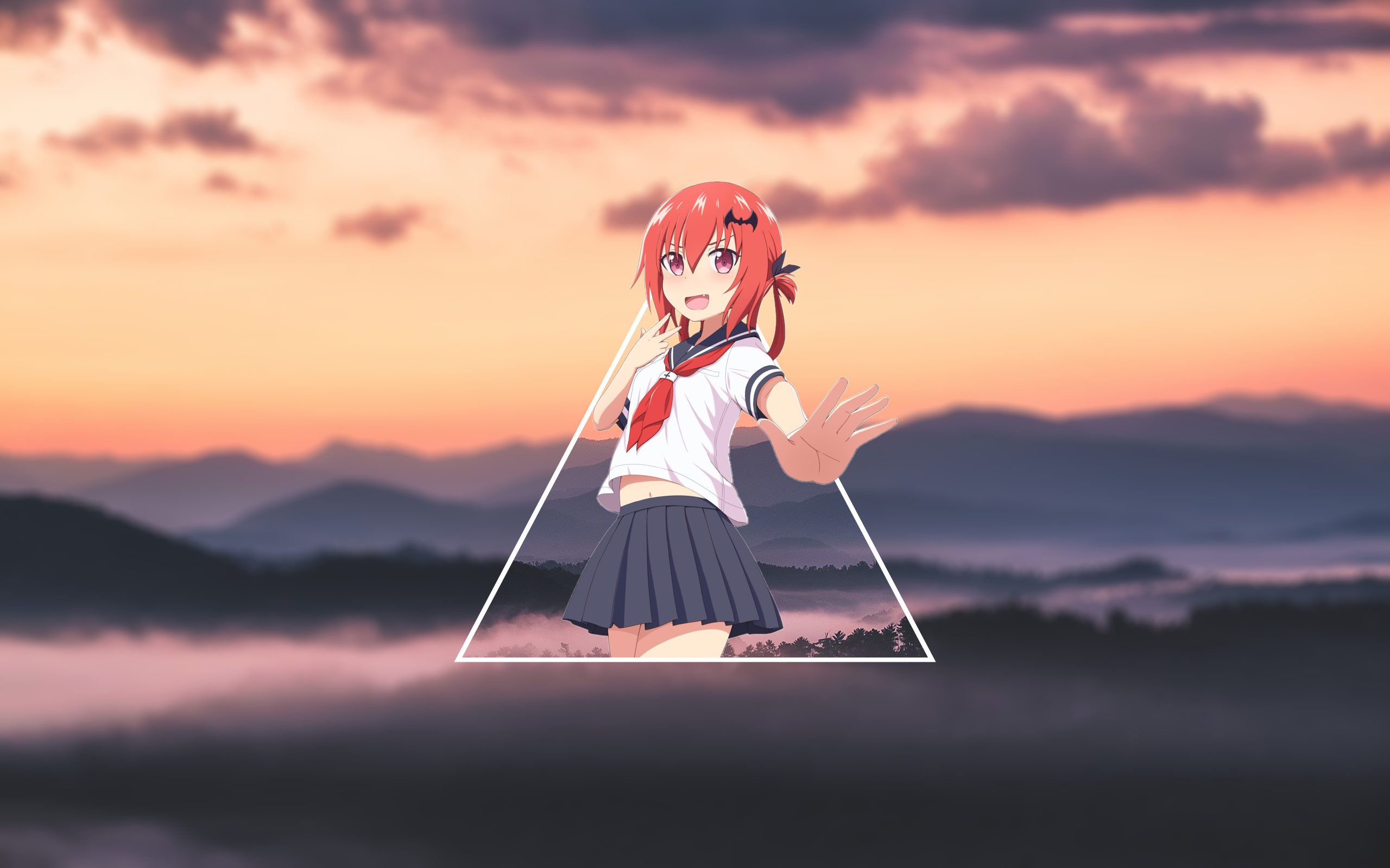 Anime 2560x1600 Satanichia McDowell Kurumizawa Gabriel Dropout picture-in-picture anime girls school uniform landscape mountains anime NyaRoon