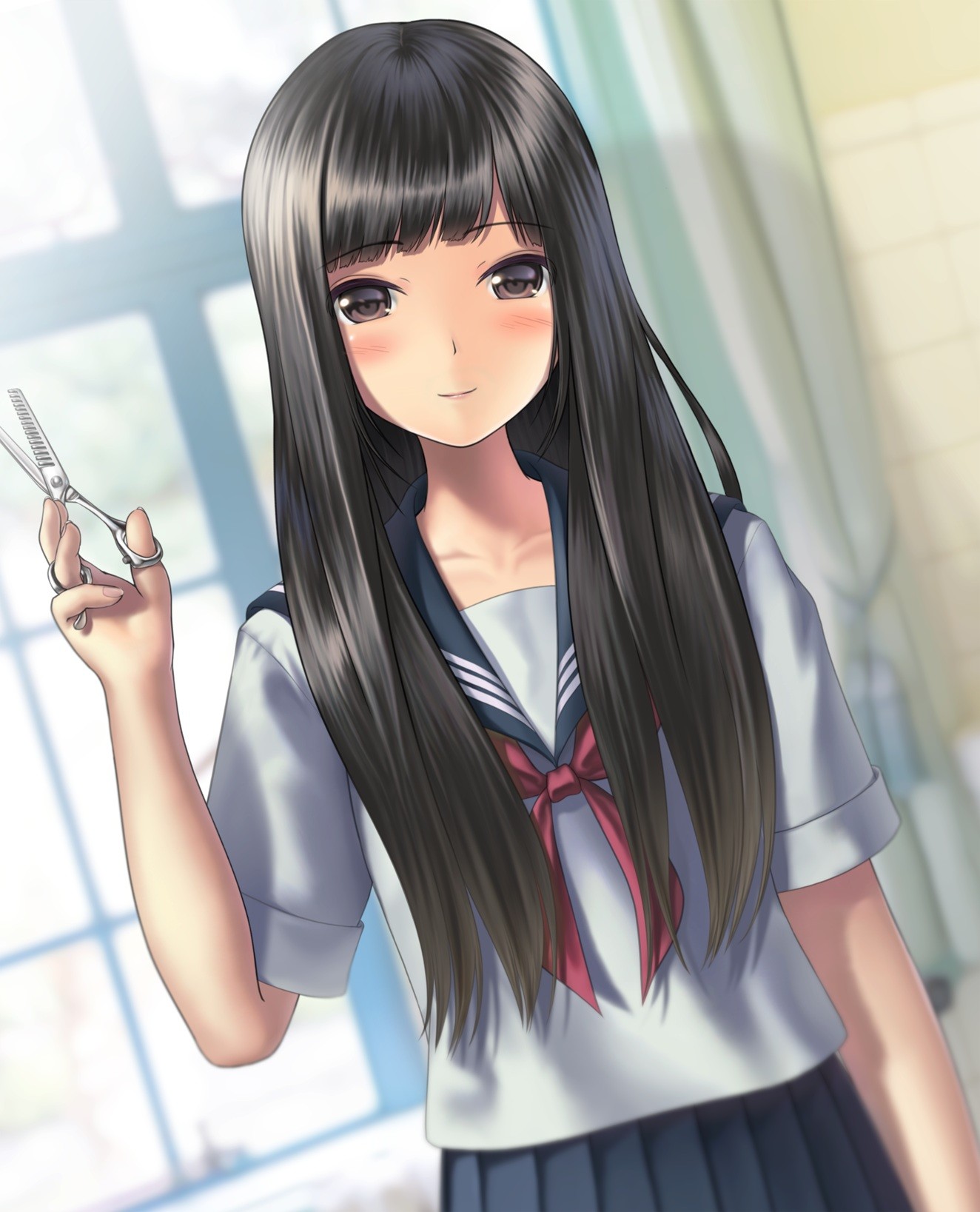 Anime 1324x1637 anime anime girls long hair black hair brown eyes school uniform artwork Sareko