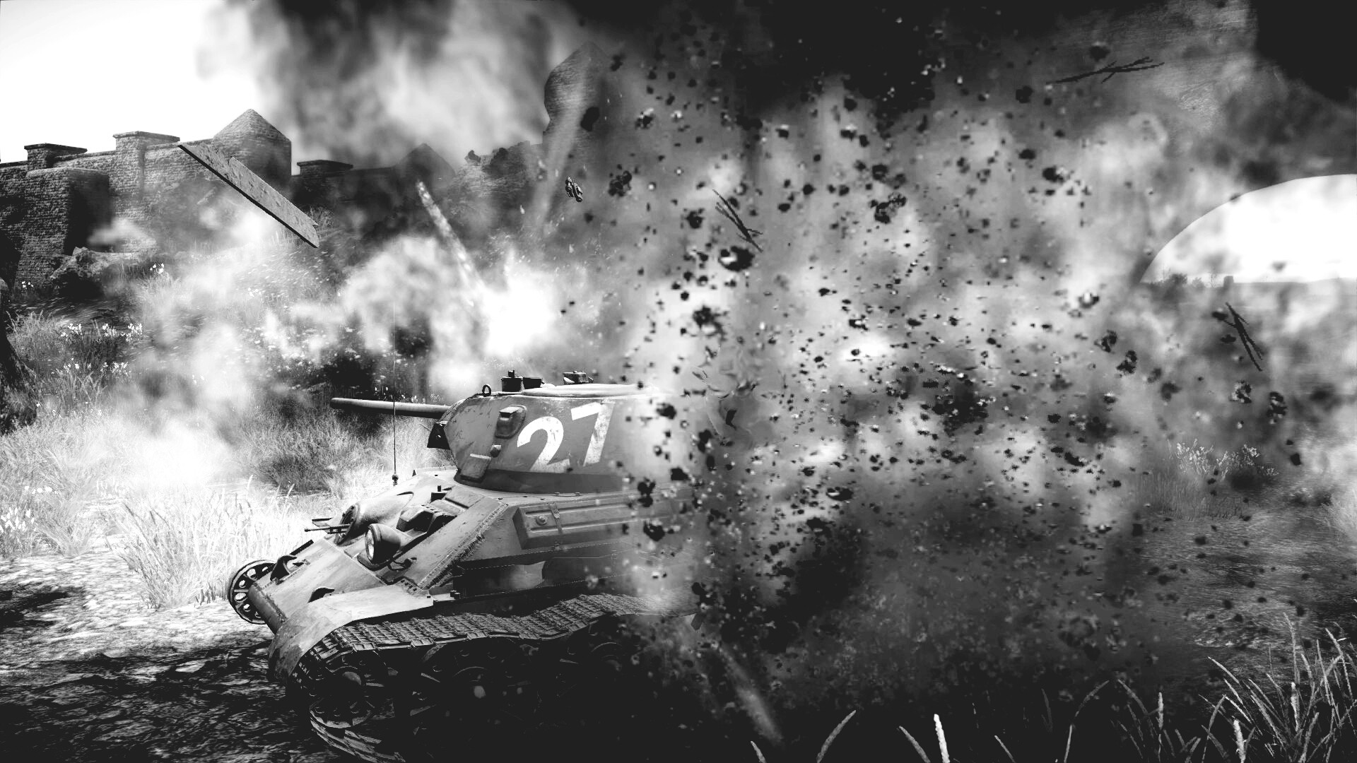 General 1920x1080 War Thunder war T-34 tank dirt explosion gray